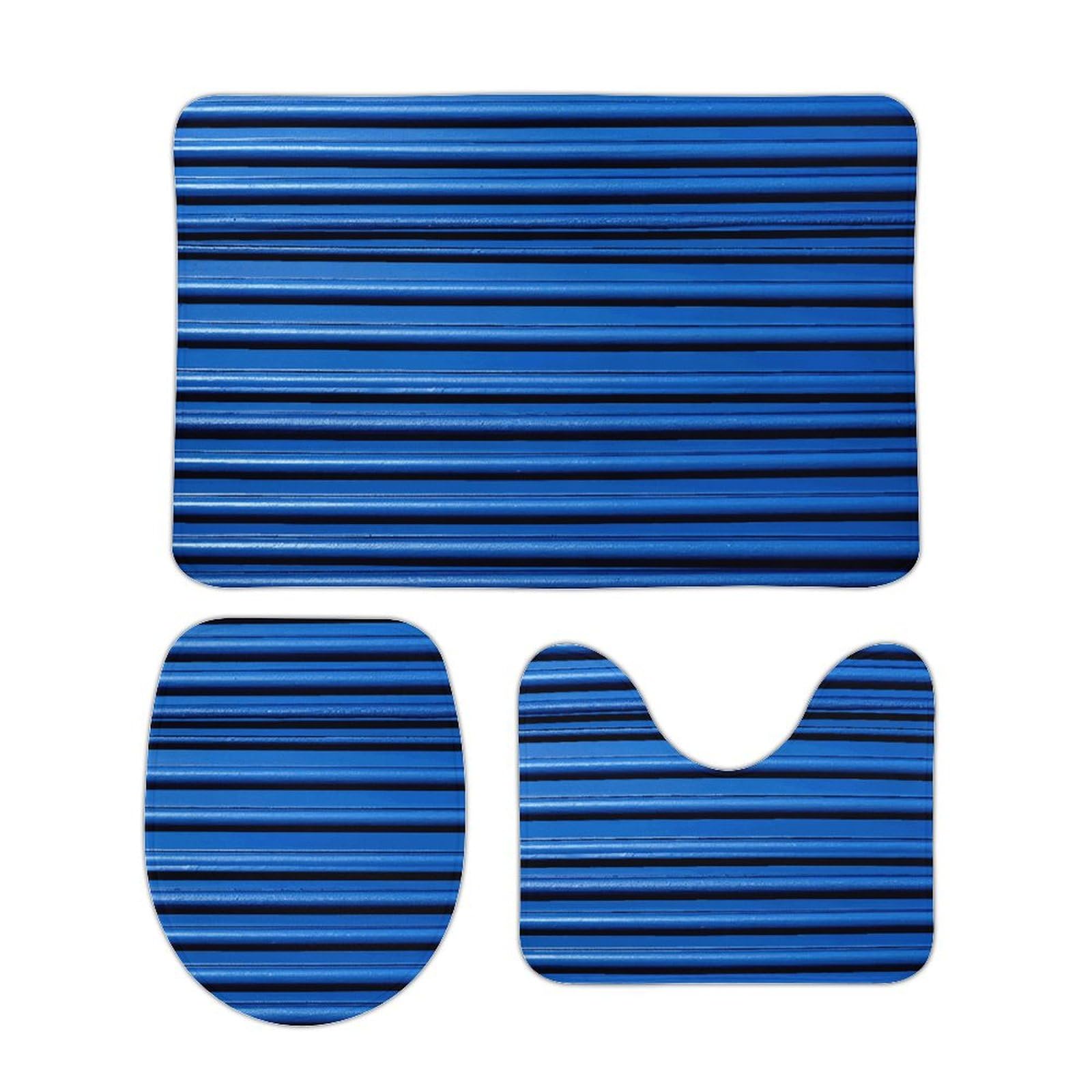 Lot de 3 tapis de salle de bain bleu avec housse abattant wc