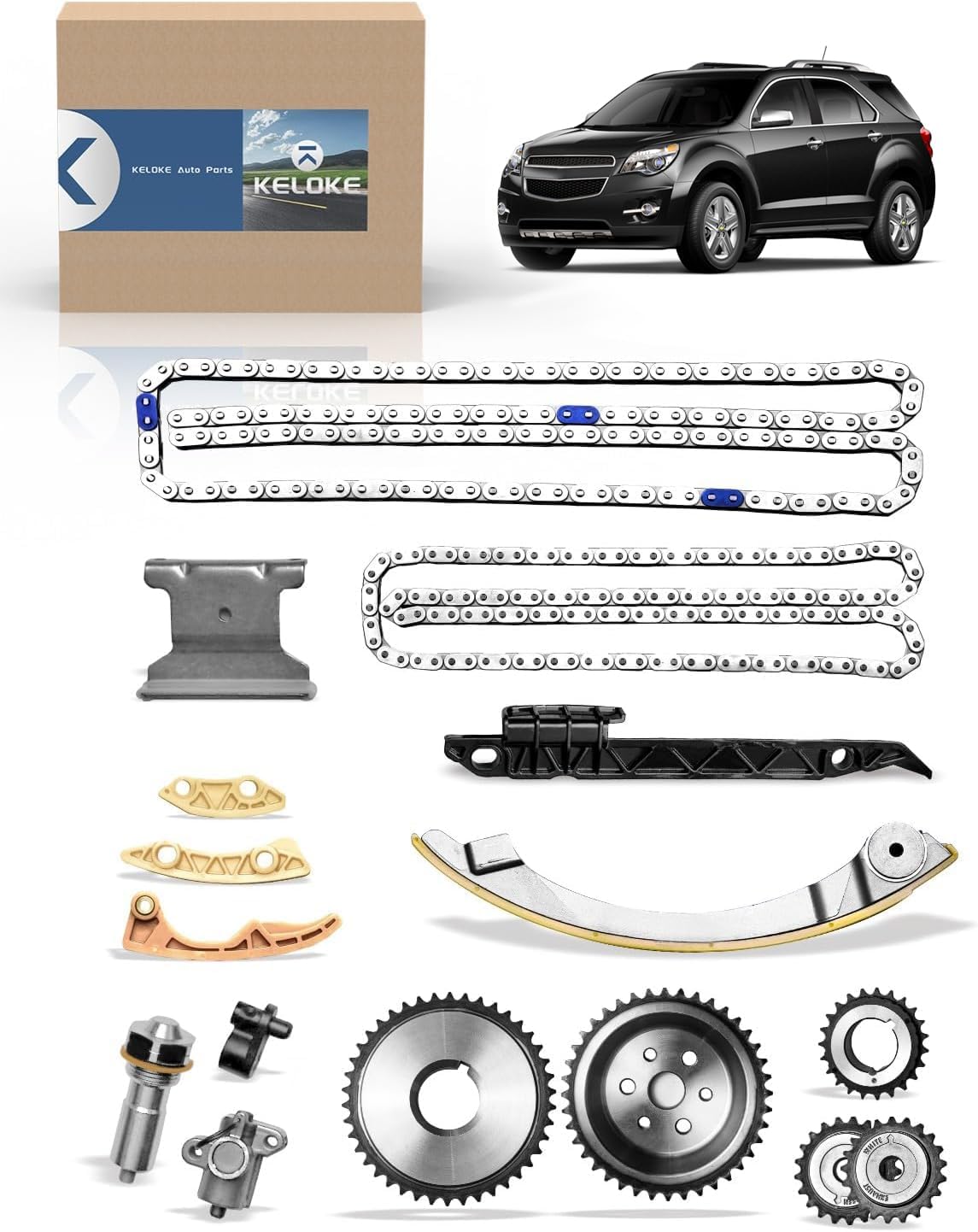 KELOKE Engine Timing Chain Kit with Tensioner Compatible with Buick LaCrosse/Regal/Verano & Chevy Cobalt/Equinox/HHR/Malibu & GMC Terrain & Pontiac G5/G6/Solstice & Saab 9-3 & Saturn Aura/Ion/Sky/Vue