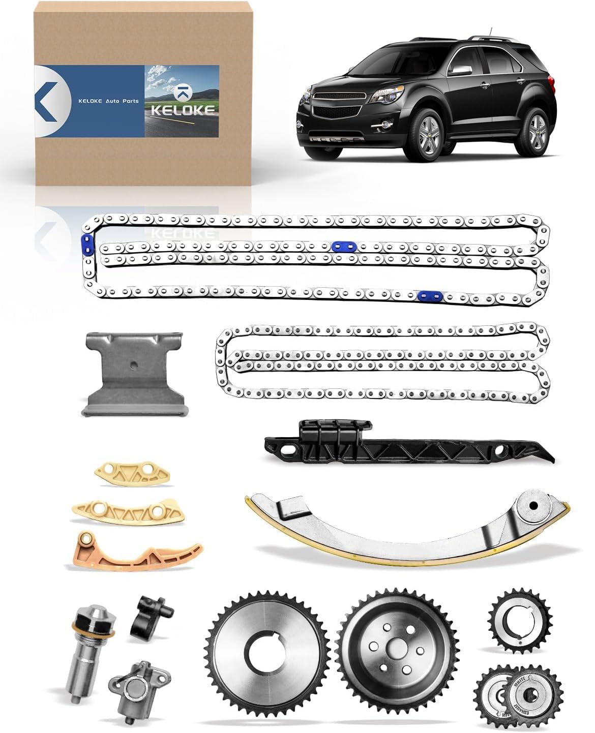 KELOKE Engine Timing Chain Kit with Tensioner Compatible with Buick LaCrosse/Regal/Verano & Chevy Cobalt/Equinox/HHR/Malibu & GMC Terrain & Pontiac G5/G6/Solstice & Saab 9-3 & Saturn Aura/Ion/Sky/Vue