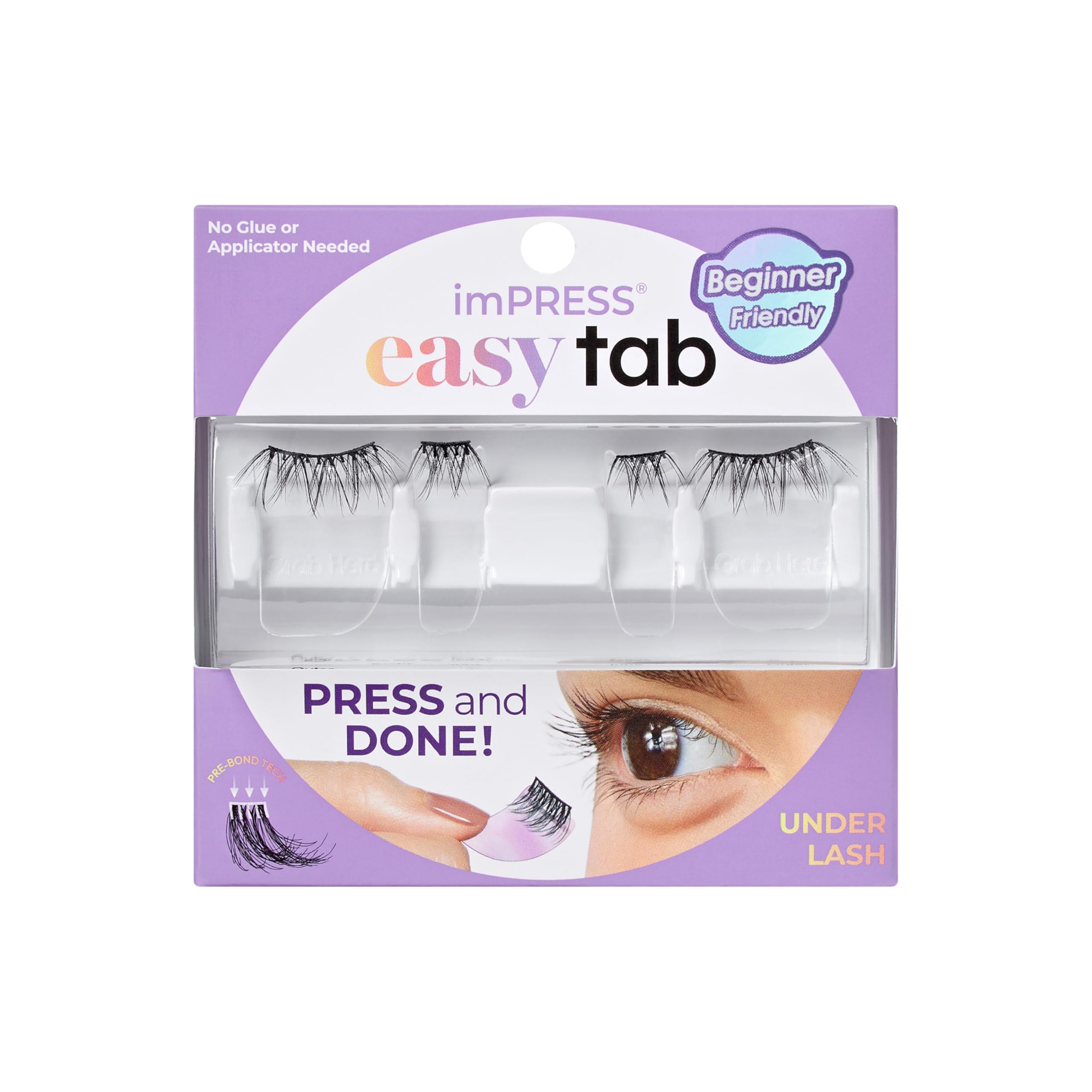 KISS imPRESS Falsies Easy Tab Press On Self Adhesive Eyelashes, Black, 'Classy Natural', 1 Pair of 6mm-7mm Inner Natural Volume Eyelash Clusters & 1 Pair of 6mm-10mm Outer Half-Lashes with Easy Tabs