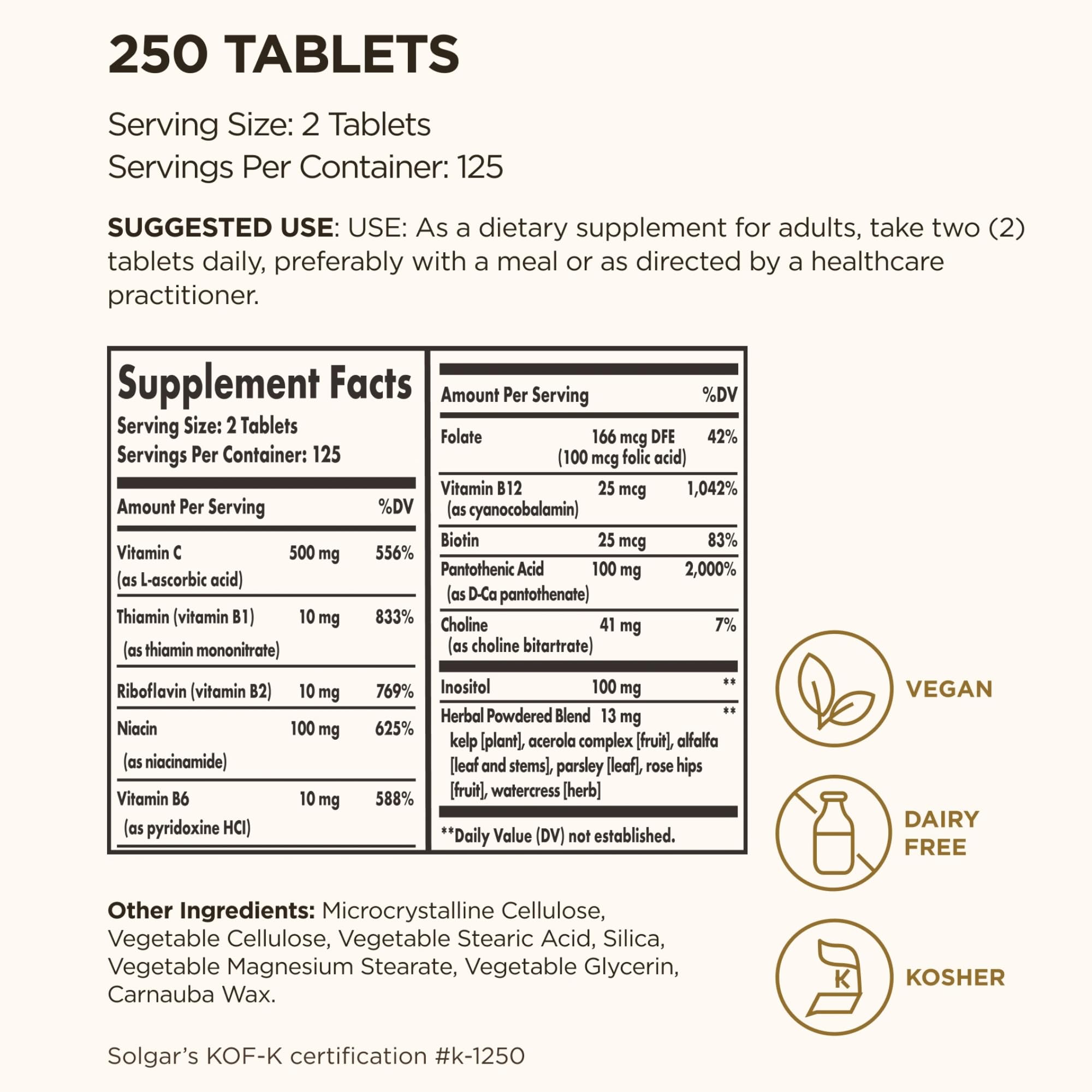 Solgar B-Complex with Vitamin C Stress Formula, 250 Tablets, 125 Servings — Amazon image 2