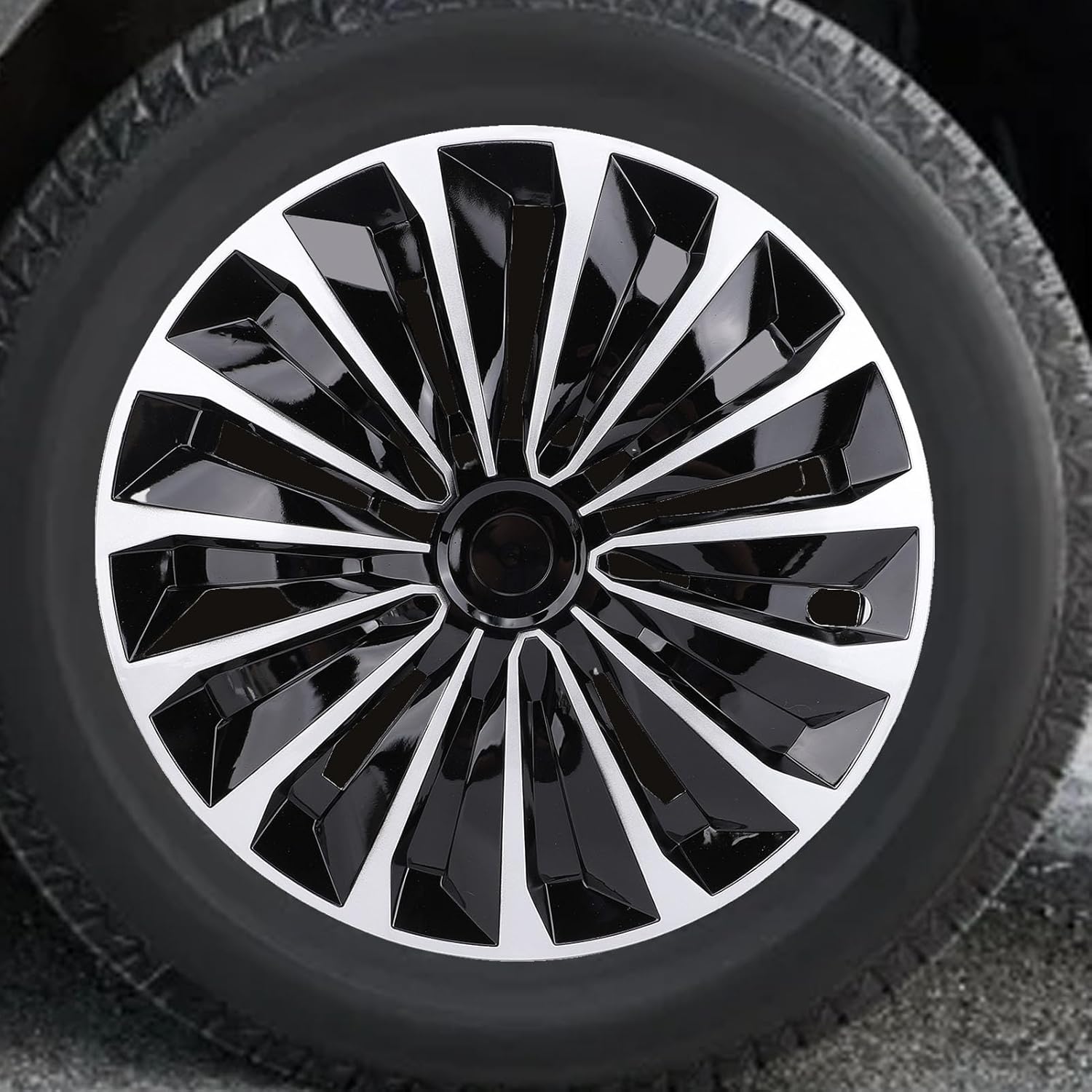 POCREATION 15in Hubcaps, 4 Pcs, ABS Material, Universal Fit R15 Wheel Covers for Most Cars Truck SUV, Silver Black