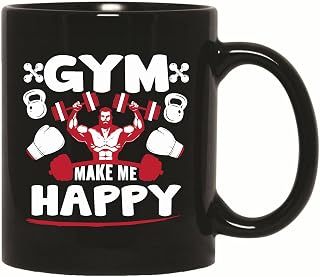 Gift for Fitness Lovers Gym Makes You Happy Inspiration for Bodybuilding Powerlifting 11oz 15oz Black Coffee Mug