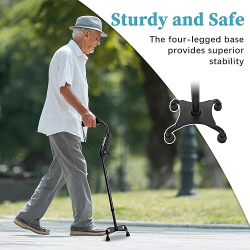 Vista 2 de AOHHL Quad Walking Cane Foldable Adjustable Portable Stick Men & Women and Seniors - Lightweight & Sturdy with 4-Pronged Base for Extra Stability