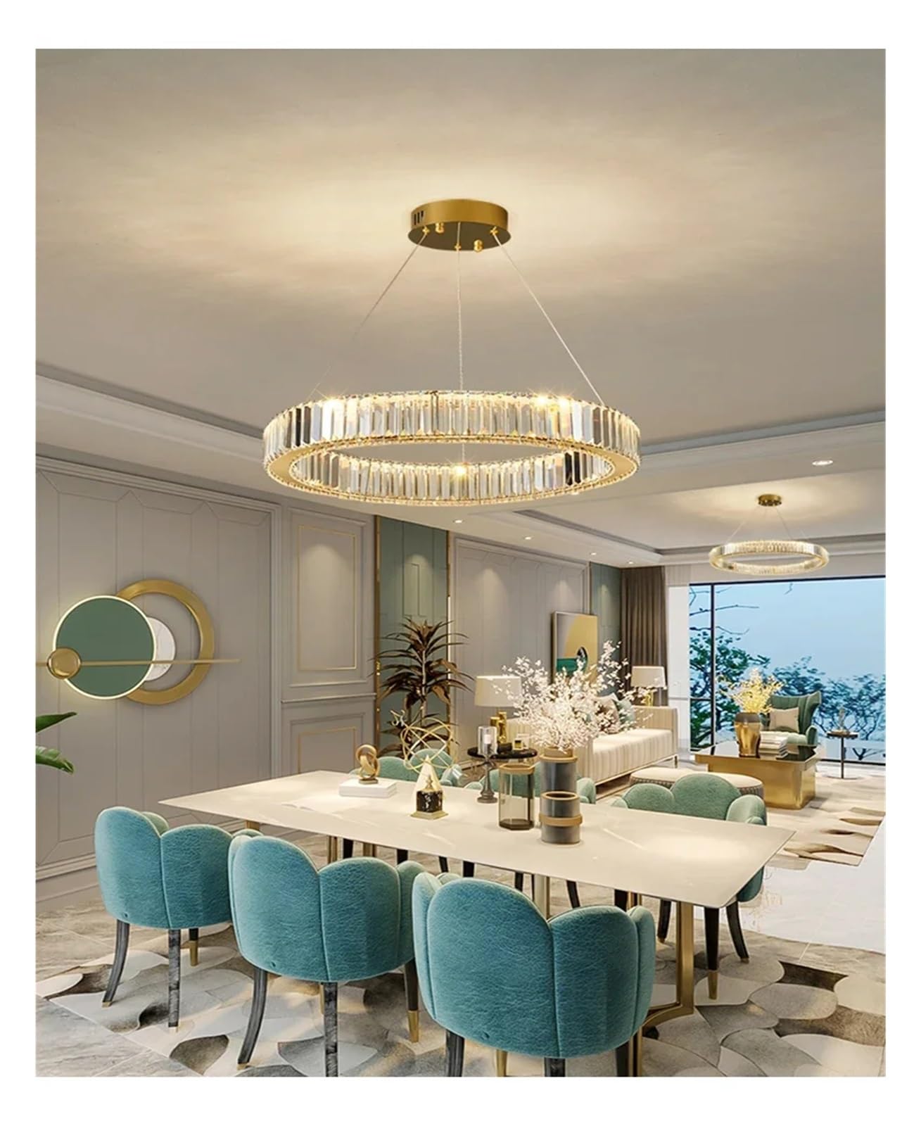 KXEcoLife Led Luxury Crystal Ceiling Pendant Lamp Living Room Bedroom Hanging Chandelier Dining Table Light for Decor Lustre
