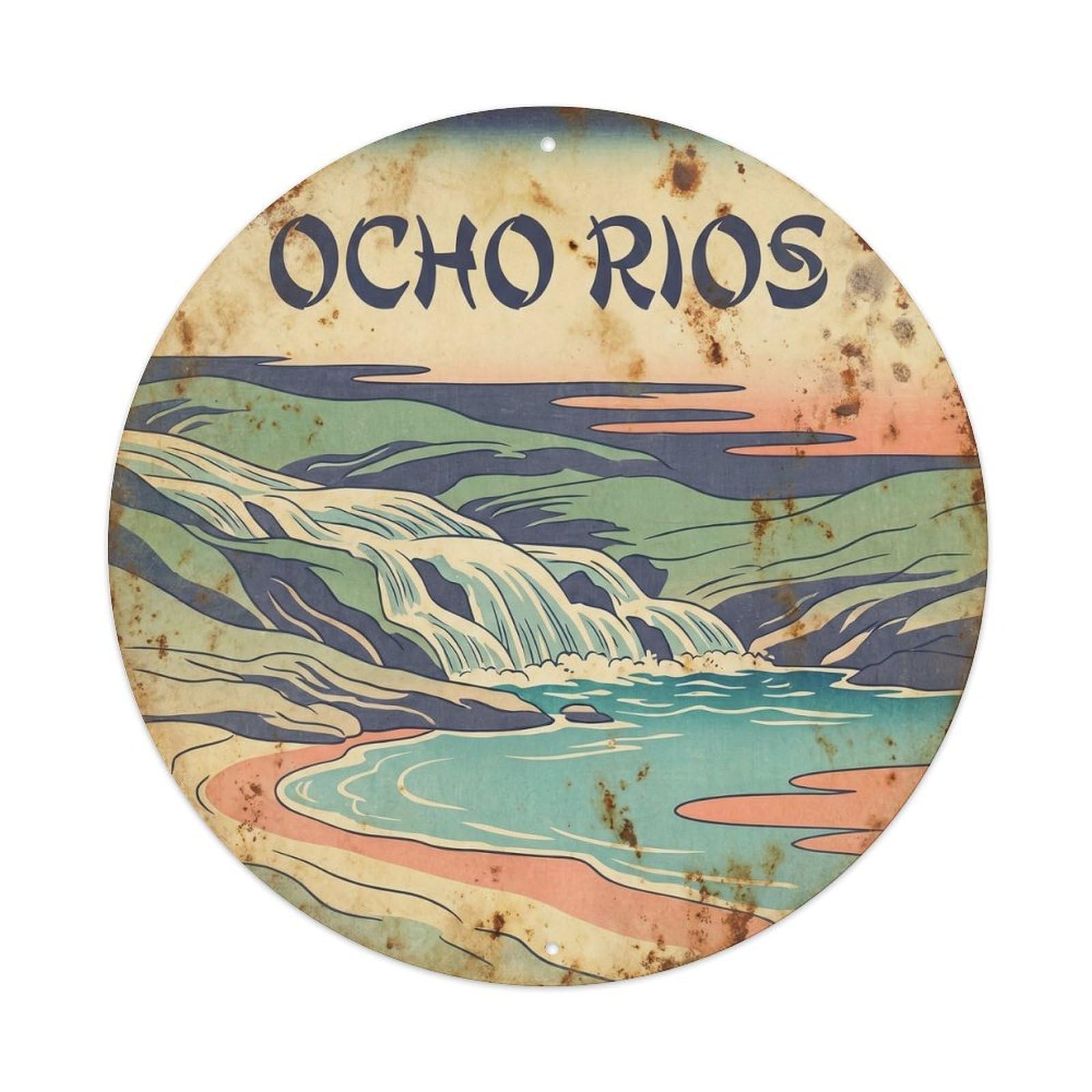 Ocho Rios Lagoon Travel Woodblock Destination Metal Tin Sign