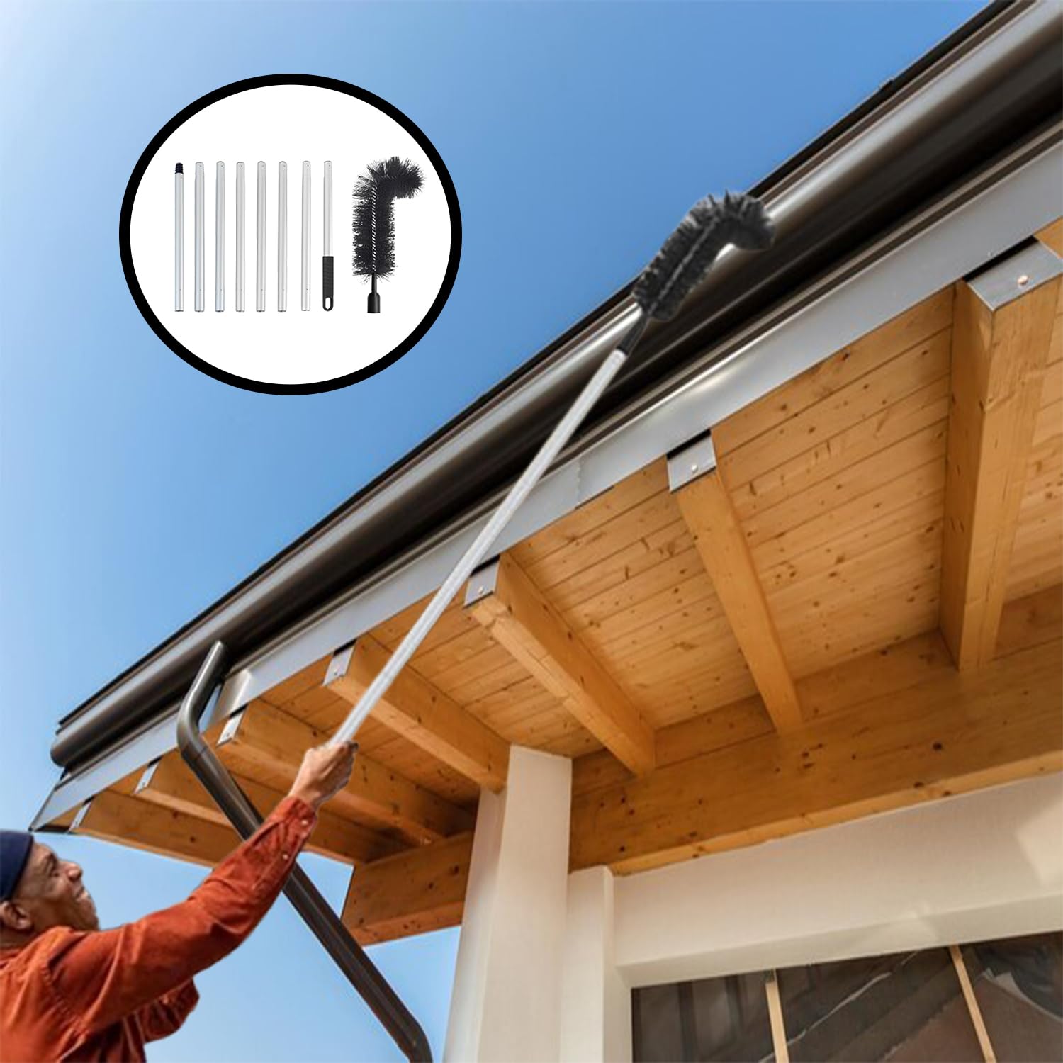 Outils De Nettoyage De Gouttière, Nettoyage Gouttiere Toit Détachable, Pelle Nettoyante Pour Gouttière De 286cm, Avec 8 Extension Pole