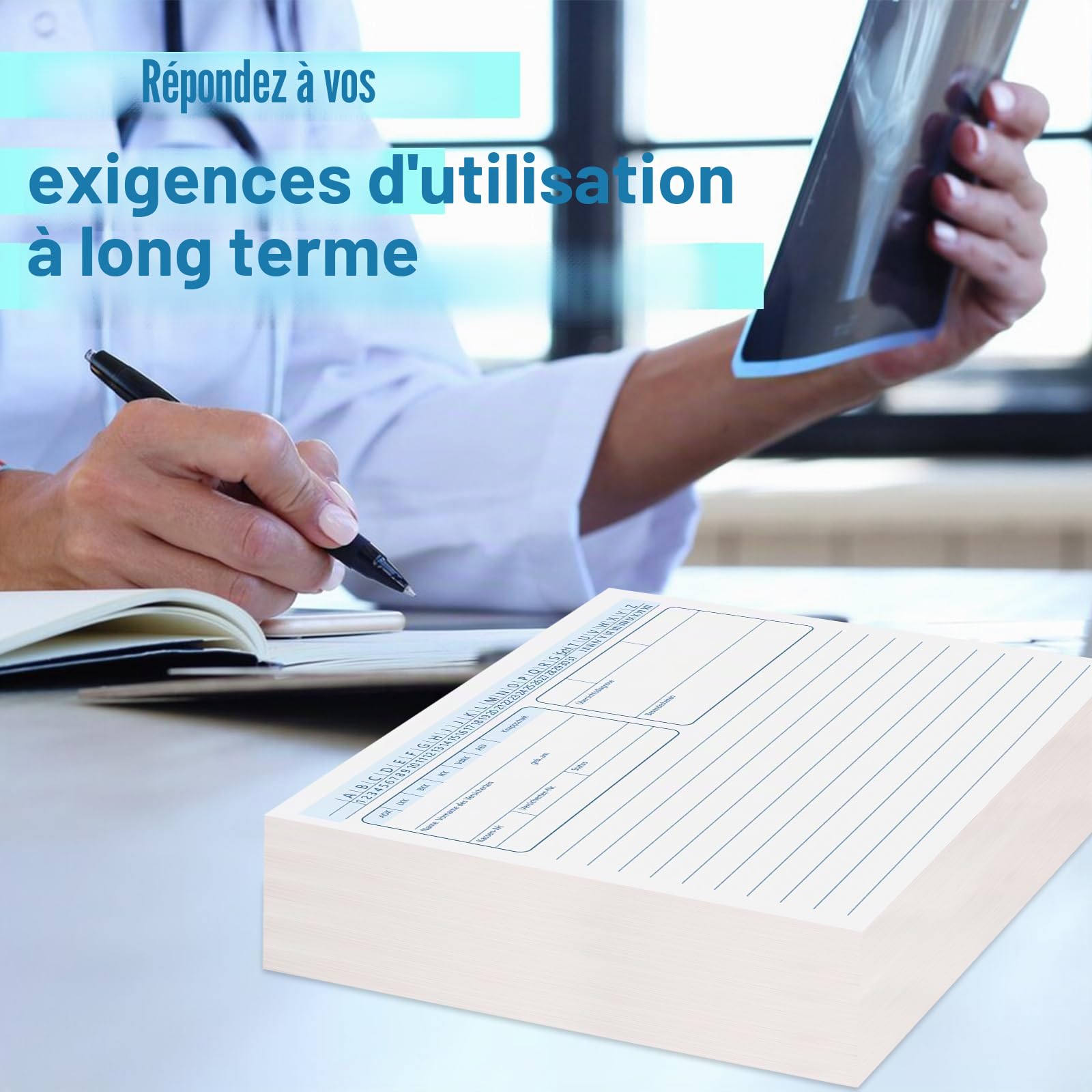Lot de 100 cartes pliées pour patients - Format A5 - Pour médecin, thérapie, hôpital, physiothérapie, gymnastique, bleu