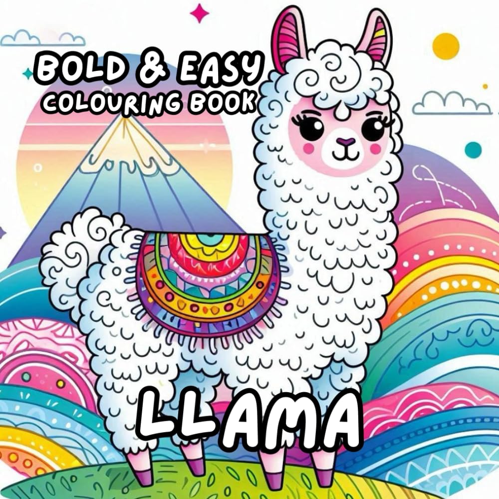 LLAMA COLOURING BOOK: for Adults and Kids, Bold and Easy, Simple and Cute Designs for Relaxation 50 different illustrations - 8.5 x 8.5 size (BOLD & EASY COLOURING BOOK COLLECTION)