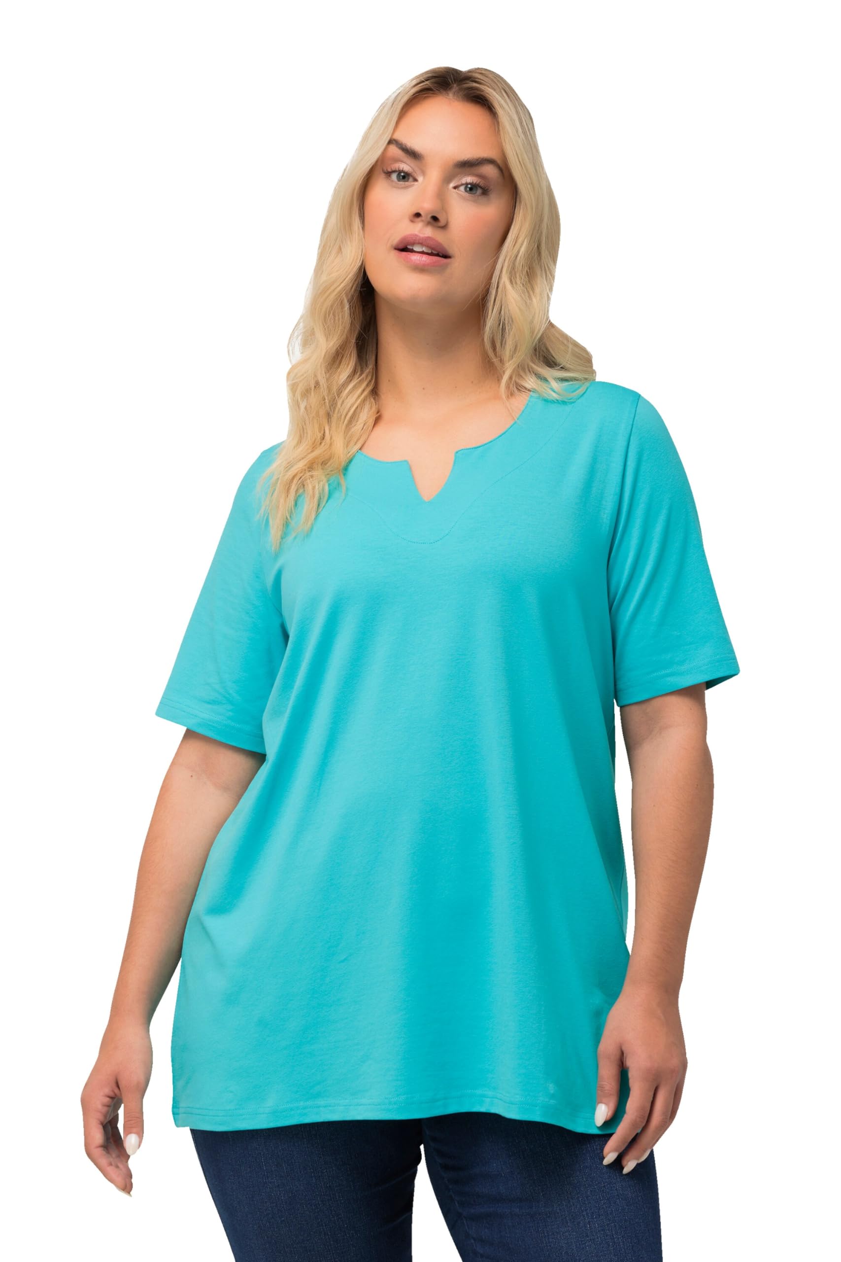 Ulla Popken Women's T-Shirt, A-Linie, Tunika-Ausschnitt, Halbarm T-Shirt, Theodore River, 58/60