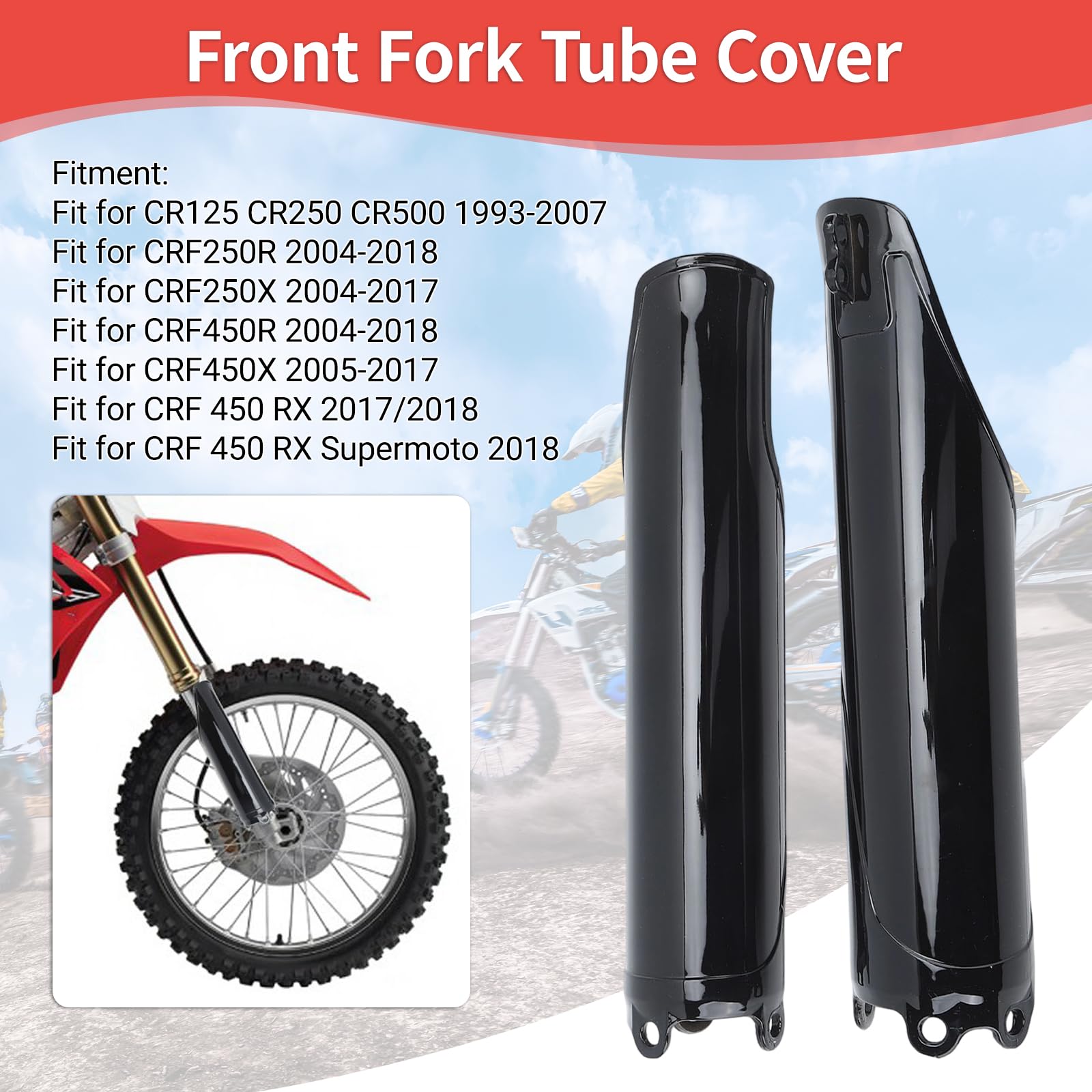2 coperture per tubo forcella anteriore, nero lucido, protezione per forcella CRF250R, CRF250X, CRF450R, CR125, CR250, CRF 450 RX
