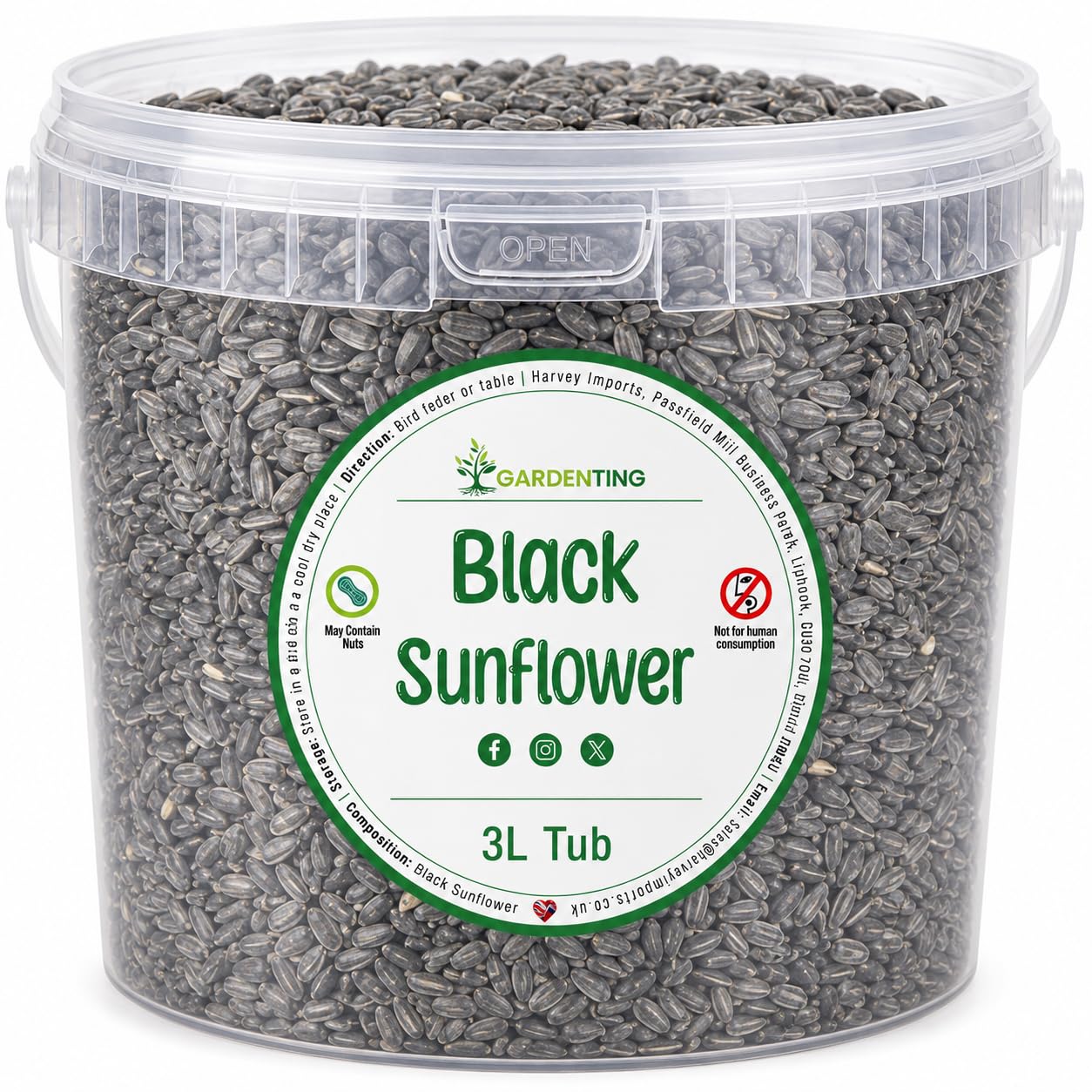 Premium Black Sunflower Seed Wild Bird Food 3L Tub