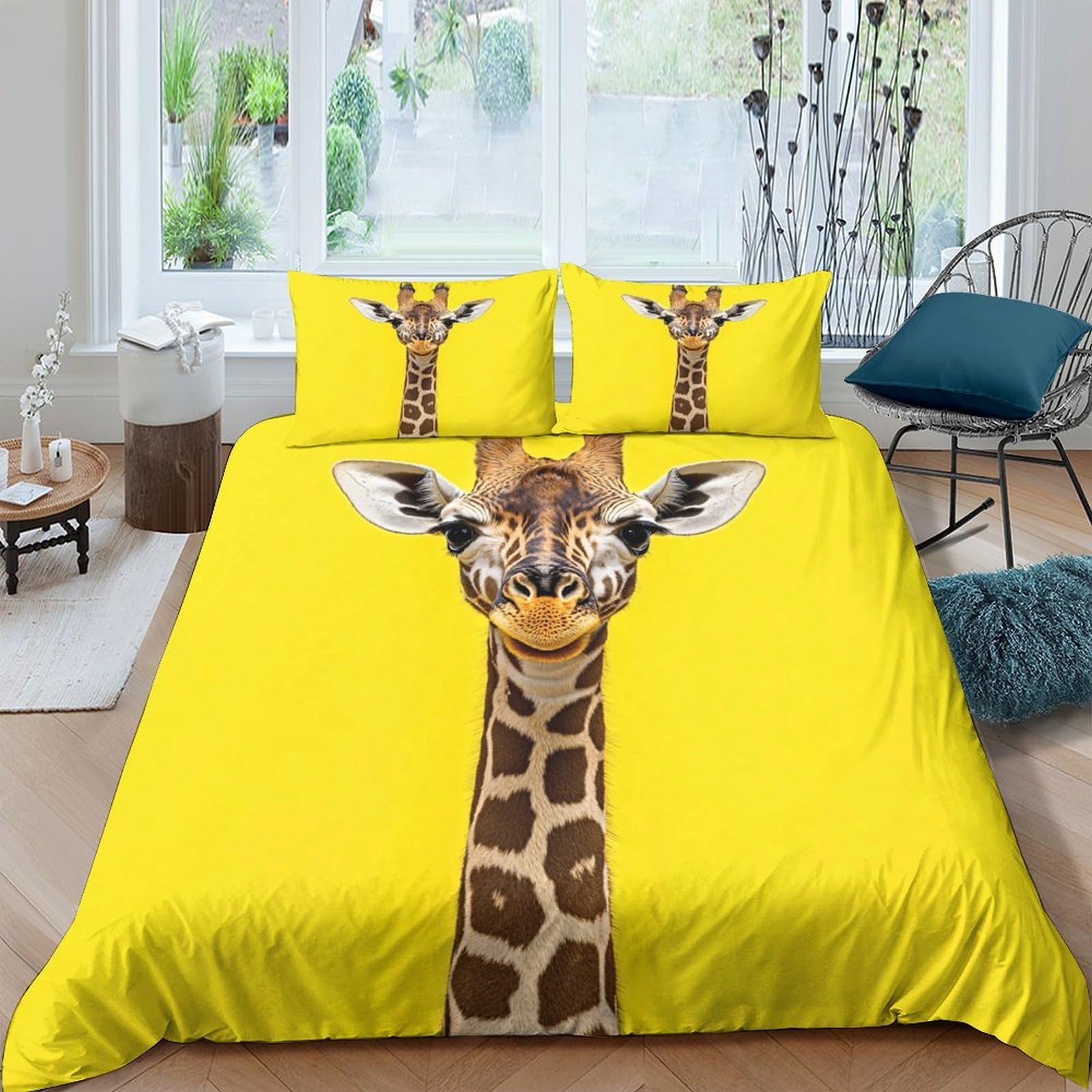 Ctjqhvkz Style-10 3D Printed Yellow Giraffe Fitted Sheet Microfiber Soft Slip-Resistant Cartoon Animal Mattress Cover For Bedroom Guest Room Single（135X200cm）