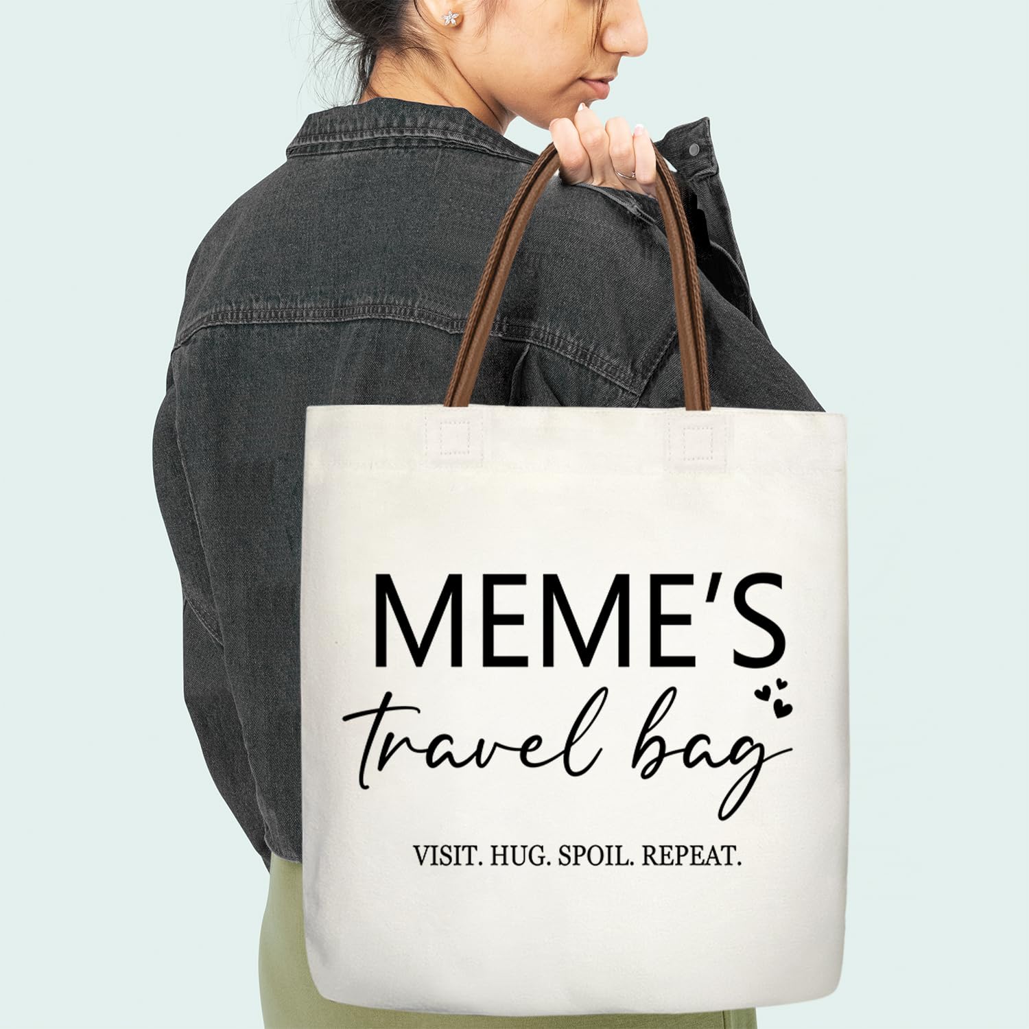 Meme's Travel Bag Canvas Tote Bags For Women, Aesthetic Tote Bag With Leather Handle, Reusable Grocery Bags for Meme Gift, Grandparents Day Mother's Day Birthday Thanksgiving Christmas Gift-16