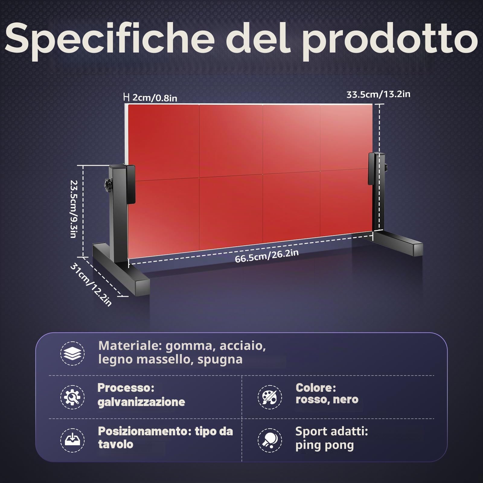 Tavola da ping pong returnboard, 66,5 x 33,5 x 2 cm, professionale, altezza regolabile con 8 blocchi in gomma, può essere utilizzata per casa, studio, scuola, ufficio