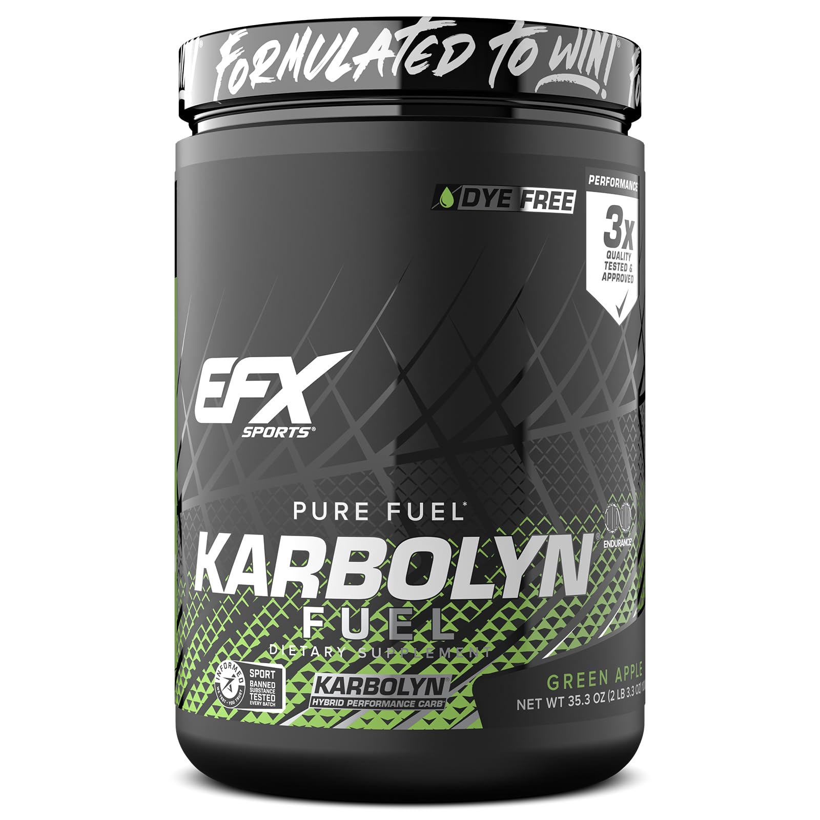 EFX Sports Karbolyn Fuel | Fast-Absorbing Carbohydrate Powder | Carb Load, Sustained Energy, Quick Recovery | Stimulant Free | 18 Servings (Green Apple)