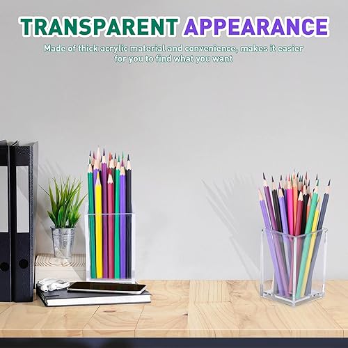 Miniatura 5 de AFOROEOA Paquete de 10 soportes de acrílico transparente para bolígrafos, soporte para brochas de maquillaje, organizador de lápices de escritorio,