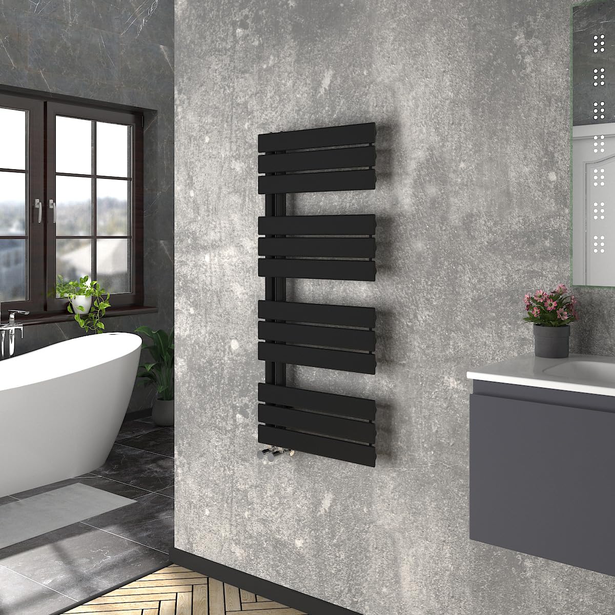 Warmehaus Black Designer Heated Towel Rail Bathroom Ladder Radiator Warmer Central Heating Rads Flat Panel 1126X500mm