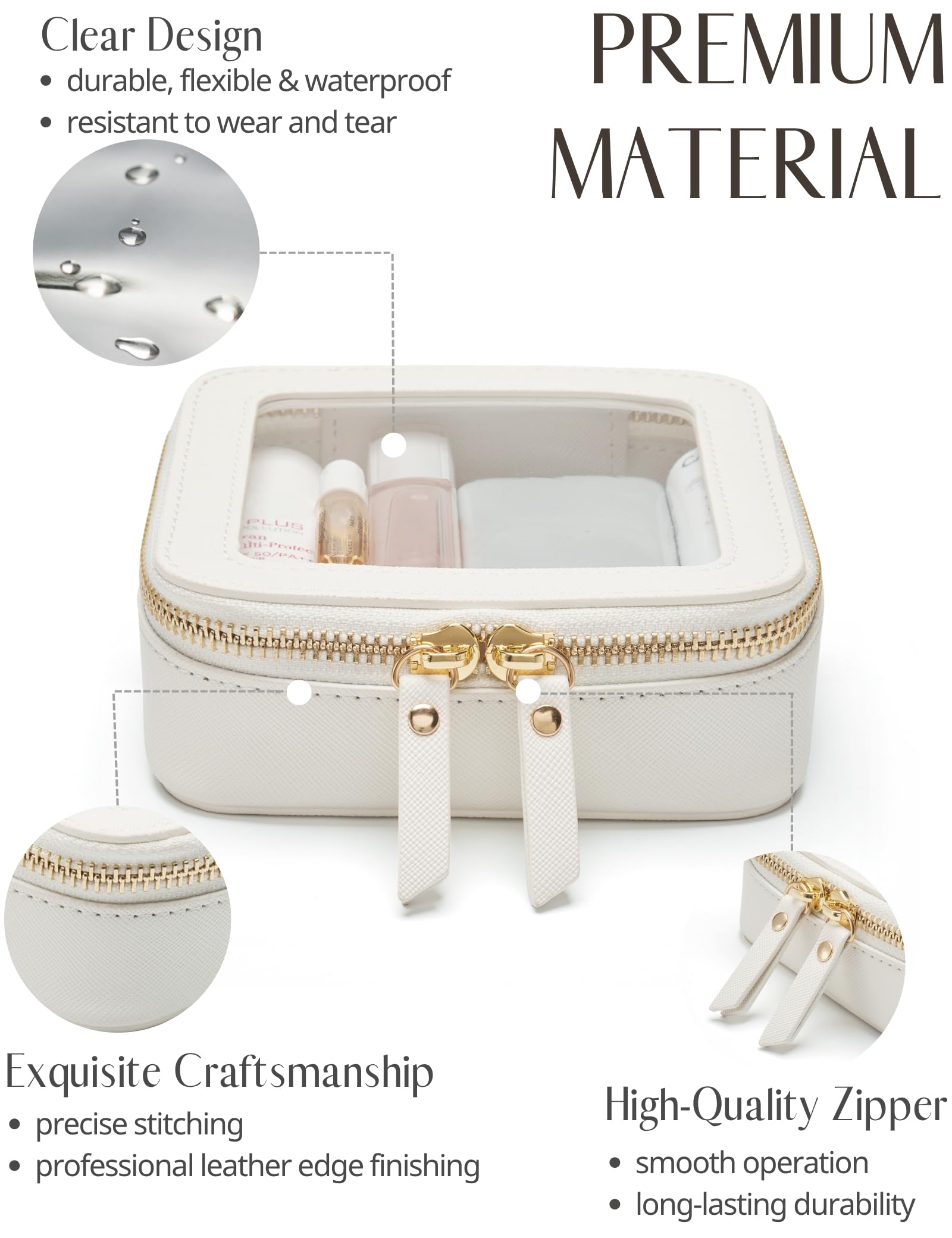 Popvibe Beauty case trasparente da viaggio, borsa cosmetica trasparente con cerniera, organizer portatile per trucchi, borsa compatta da viaggio per auto essenziale