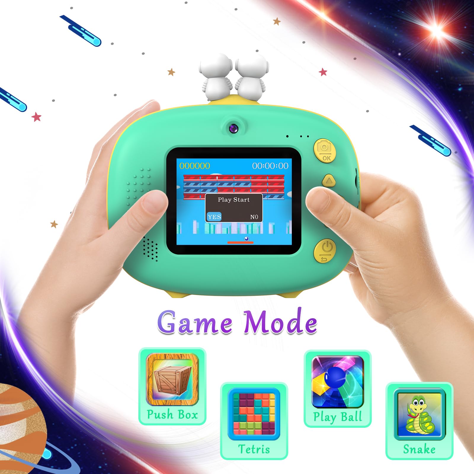 ULEWAY Kinderkamera Sofortbildkamera, Digitalkamera für Kinder mit Druckpapier & 32G TF Karte, VideoKamera mit farbigen Stiften & Fotoklammern zum Basteln, Geschenk für Kinder 3-14 Jahren (Grün)