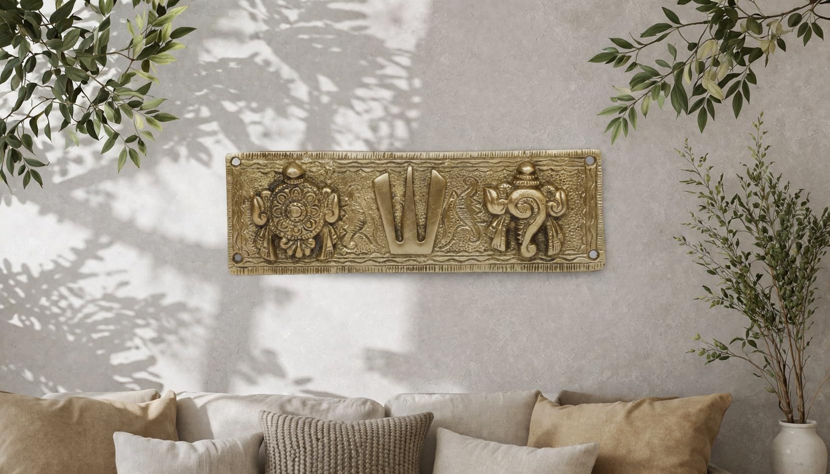 Artvarko Brass Tirupati Balaji Shankh Chakra Namah Wall / Door Hanging (7.5x2.5 Inch)