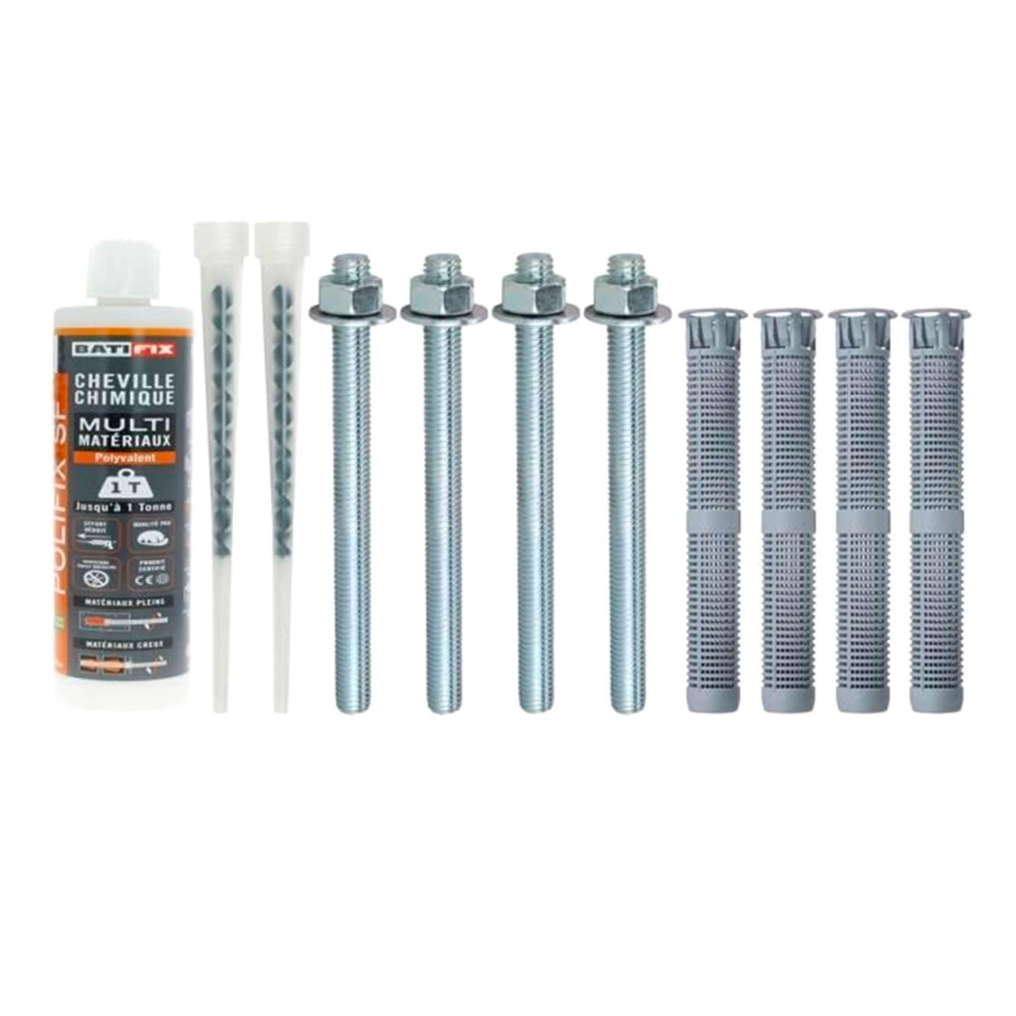 Kit scellement chimique Kitchim Universel Pl 165Ml - 4Tam 16X130-4 Tig 10X160-4 Ecr - 4 Rond - 2 Can