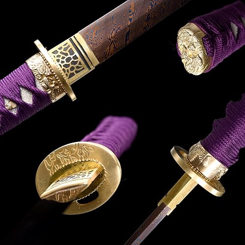 Miniatura 5 de SJ SHI JIAN Espada corta japonesa hecha a mano de 12 pulgadas de arcilla templada de acero al carbono 1095 Real Hamon Samurai Sword Tanto