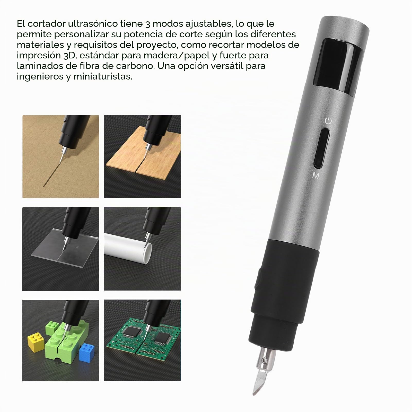 CCYLEZ Cortador Ultrasónico, 40 KHz, 3 Velocidades Ajustables con Punta de Hoja de Aleación, Cuchillo Ultrasónico, para Impresión 3D, Cuero de Fibra de Carbono PCB de Plexiglás (FS-S1)