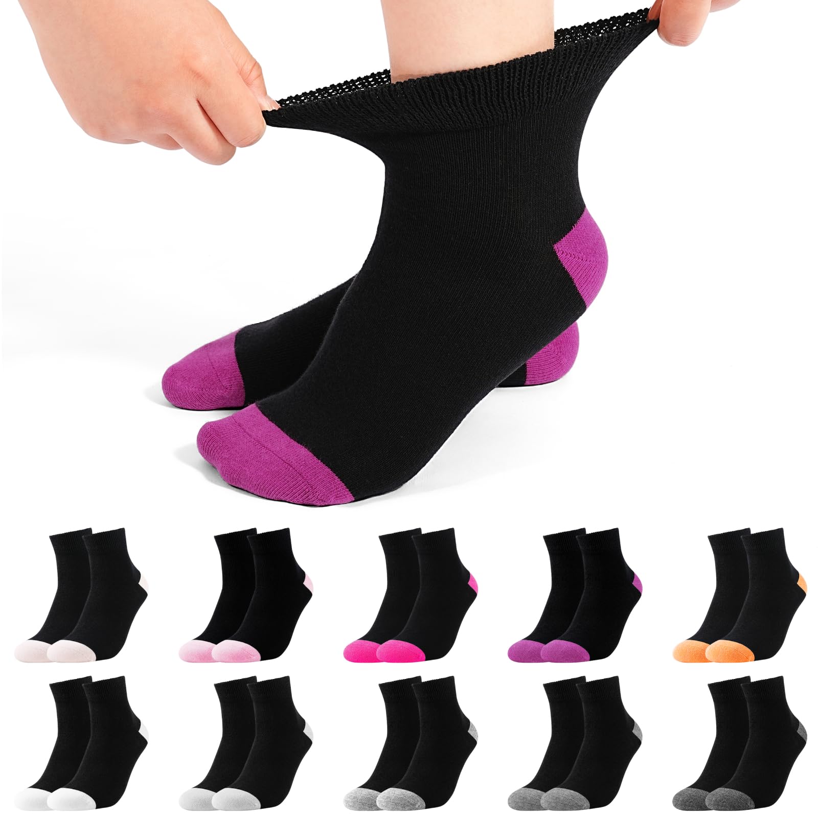 Jeasona 10 Paar Diabetikersocken Damen Socken 35-42 Ohne Gummibund Ohne Naht