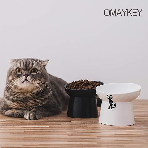 Miniatura 8 de OMAYKEY Tazones elevados de cerámica para gatos, juego de cuencos elevados inclinados para comida y agua para gatos, plato de porcelana libre de