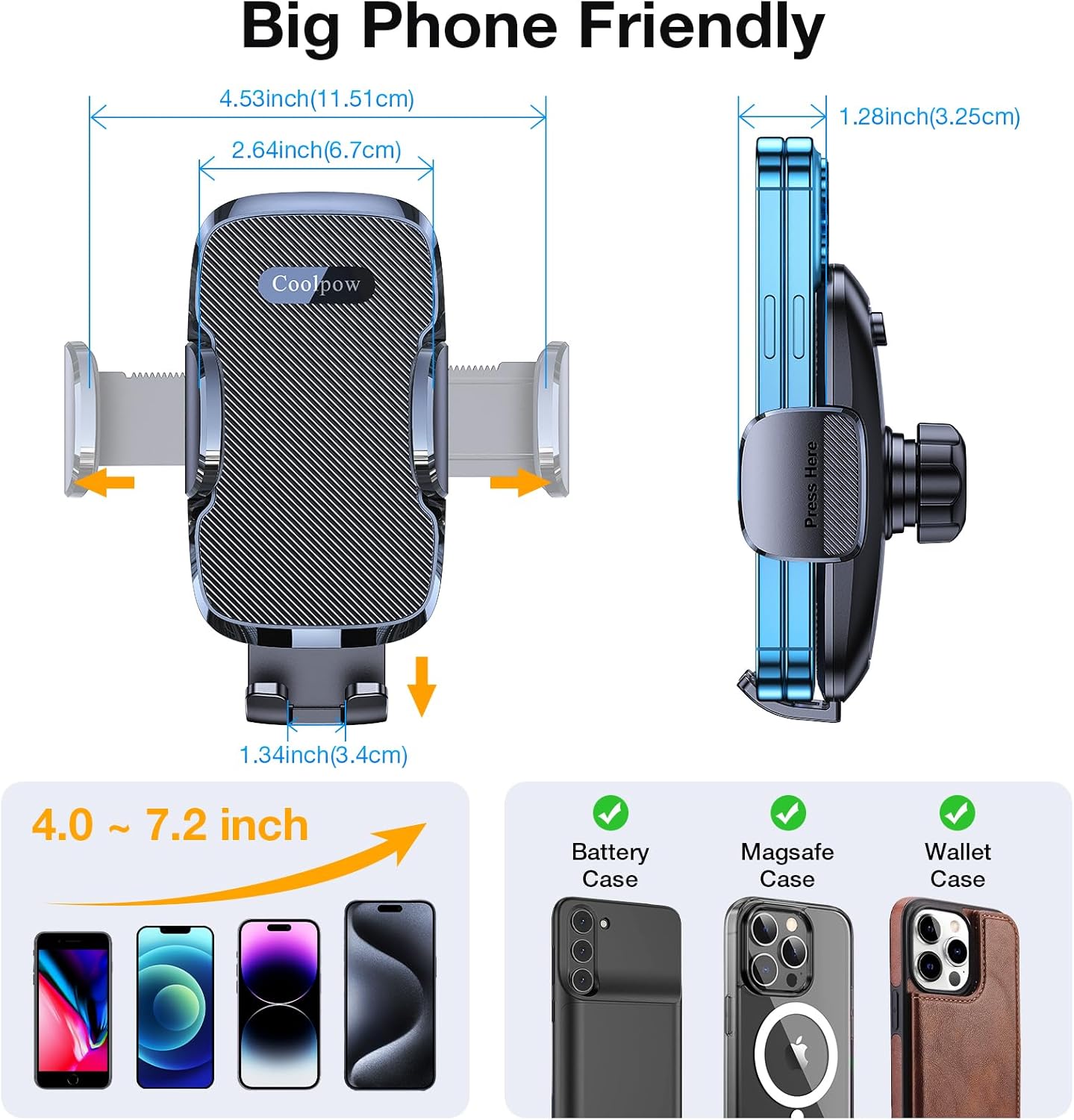 Coolpow 3-in-1 Car Phone Holder Mount【Strongest Suction & Military-Grade】 Cell Phone Holders for Your Car Dashboard Phone Holder Automobile Cradle Truck Mount Stand for iPhone Android All Smartphones - Image 8