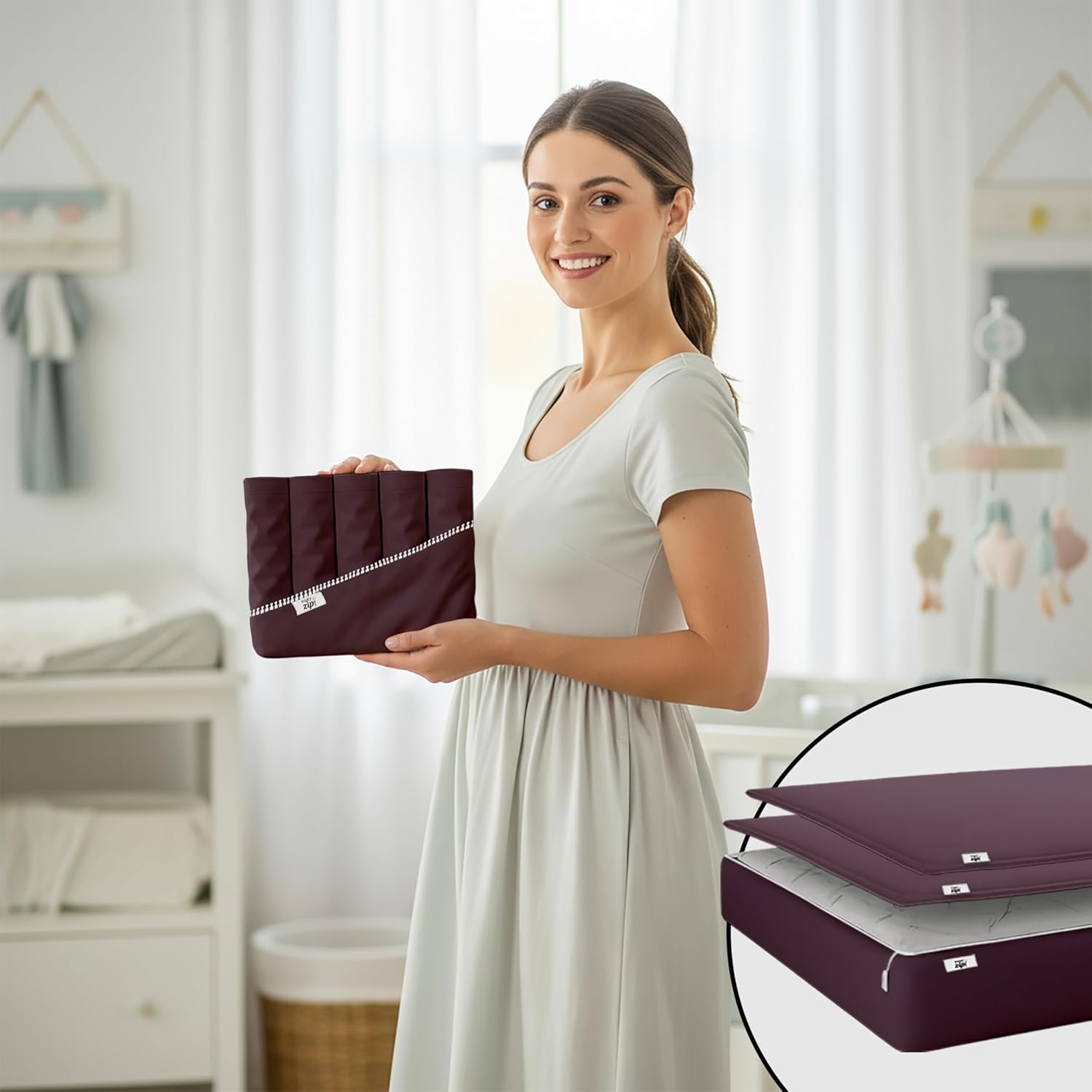 Soft Cotton Zip-On Crib Fitted Sheet – 2 Zipper-On Top Sheets + 1 Fitted Base, Luxury Baby Bedding Set, Easy Change Zipper Sheets - Mini Crib (24x38 Inches) | Apple Green