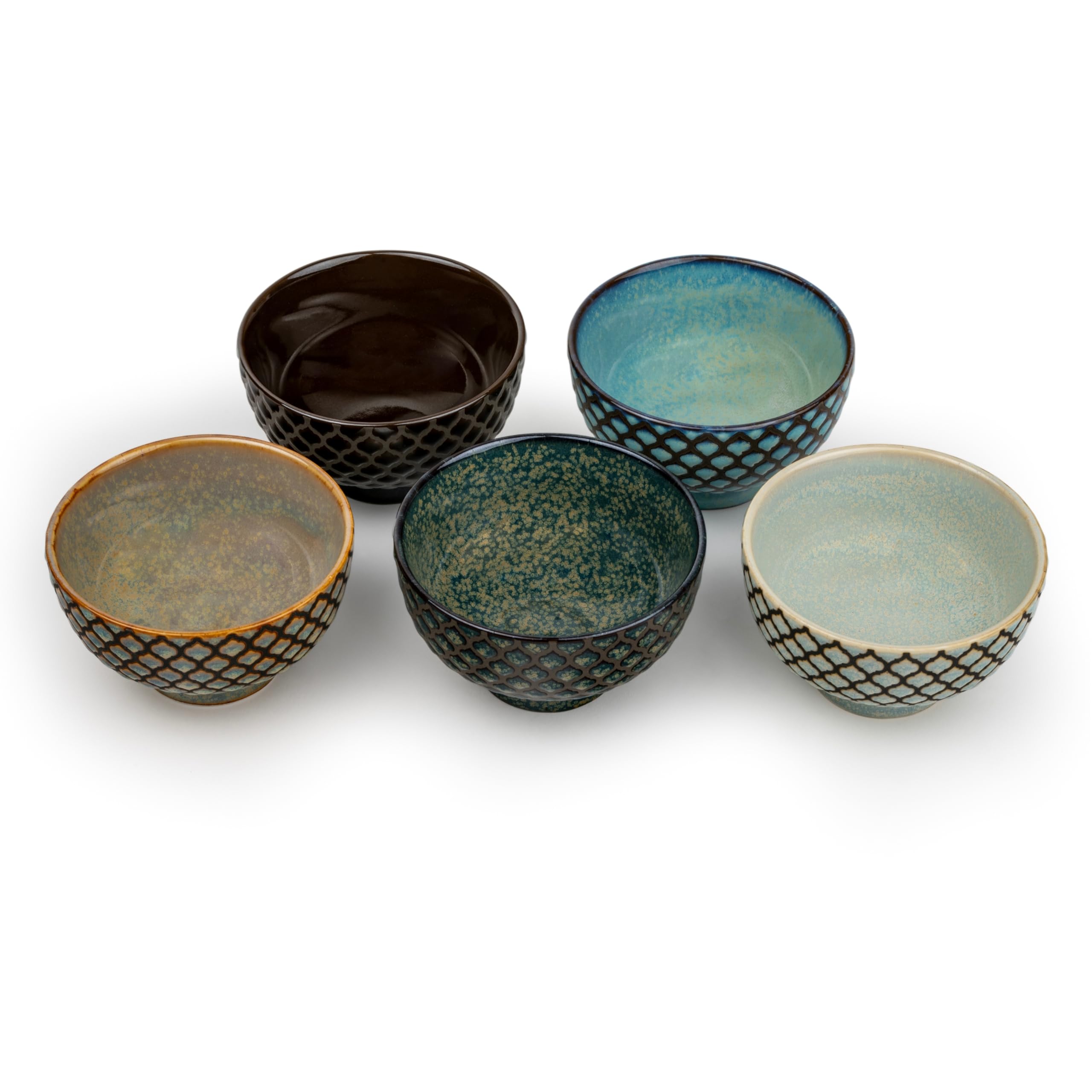 Bredemeijer Tea Bowls Set of 5 – Coloured Checked Tea Cups Made of Porcelain – Drinking Cups with 150 ml Capacity Each