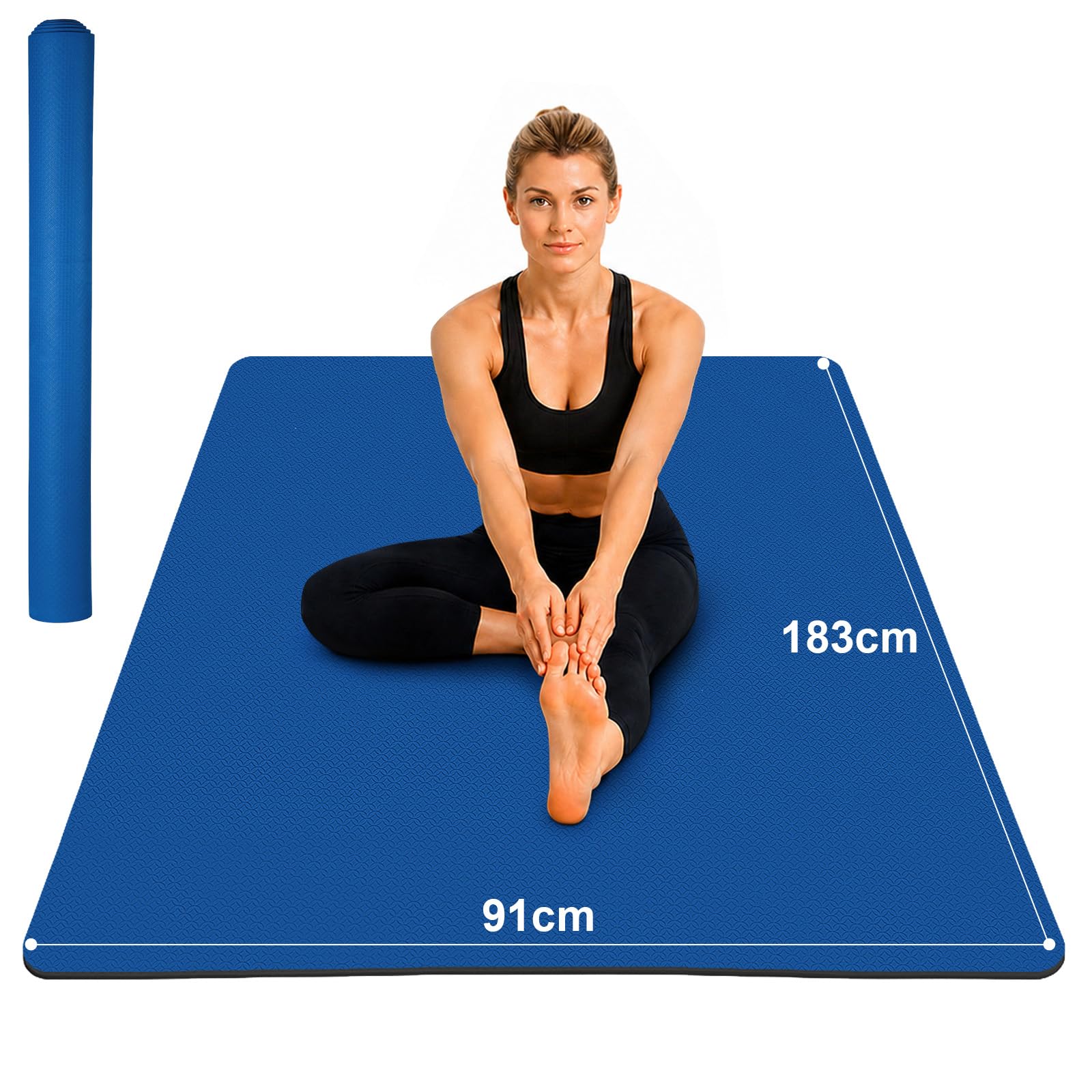 THAILE Esterilla de yoga XXL – 183 x 91 cm 6 mm de grosor TPE antideslizante, textura de doble cara, esterilla deportiva extra ancha y esterilla de fitness, respetuosa con el medio ambiente, pilates