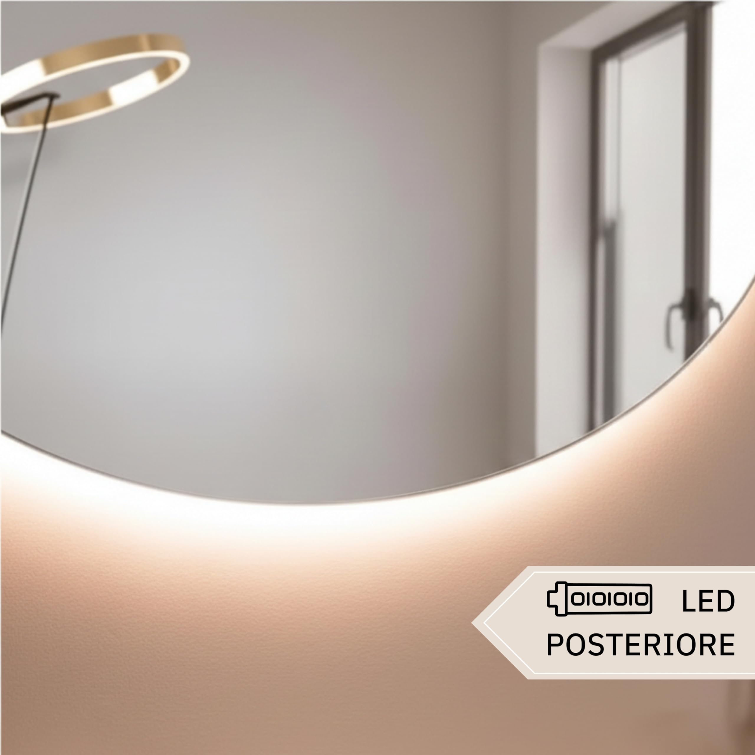 STYLE GLASS MOSES 80x60cm - Specchio con Striscia LED 4000K - Specchio bagno Ovale MOSES - Specchio da parete - Specchio con led - Specchiera Bagno Made in Italy Bordo Filo Lucido Moderno