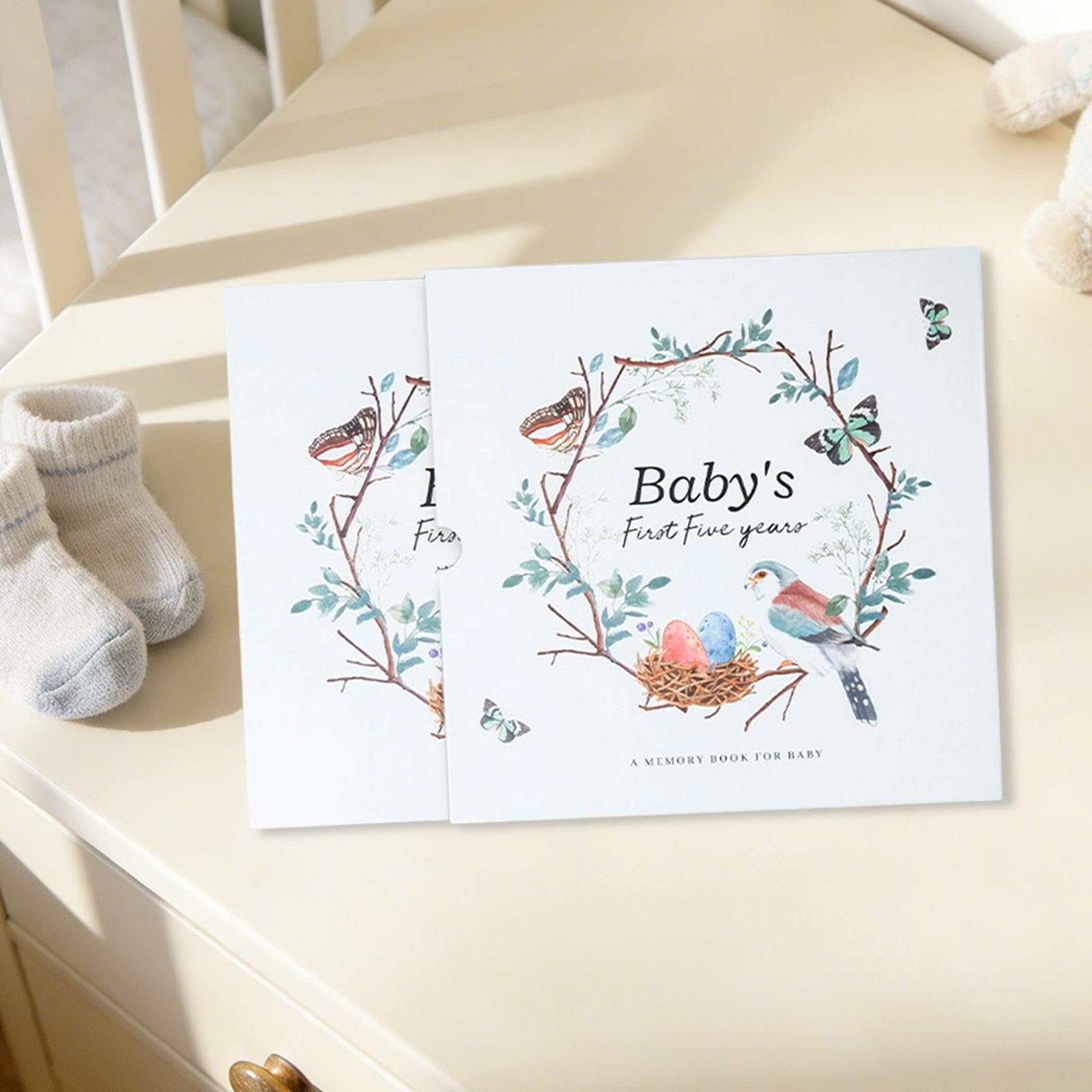 Libro de Recuerdos para Bebés, álbum de Fotos, Diario para Bebés, Registro de Nacimiento, Papel Organizador, Bolsillo Trasero, Pájaro, Individual