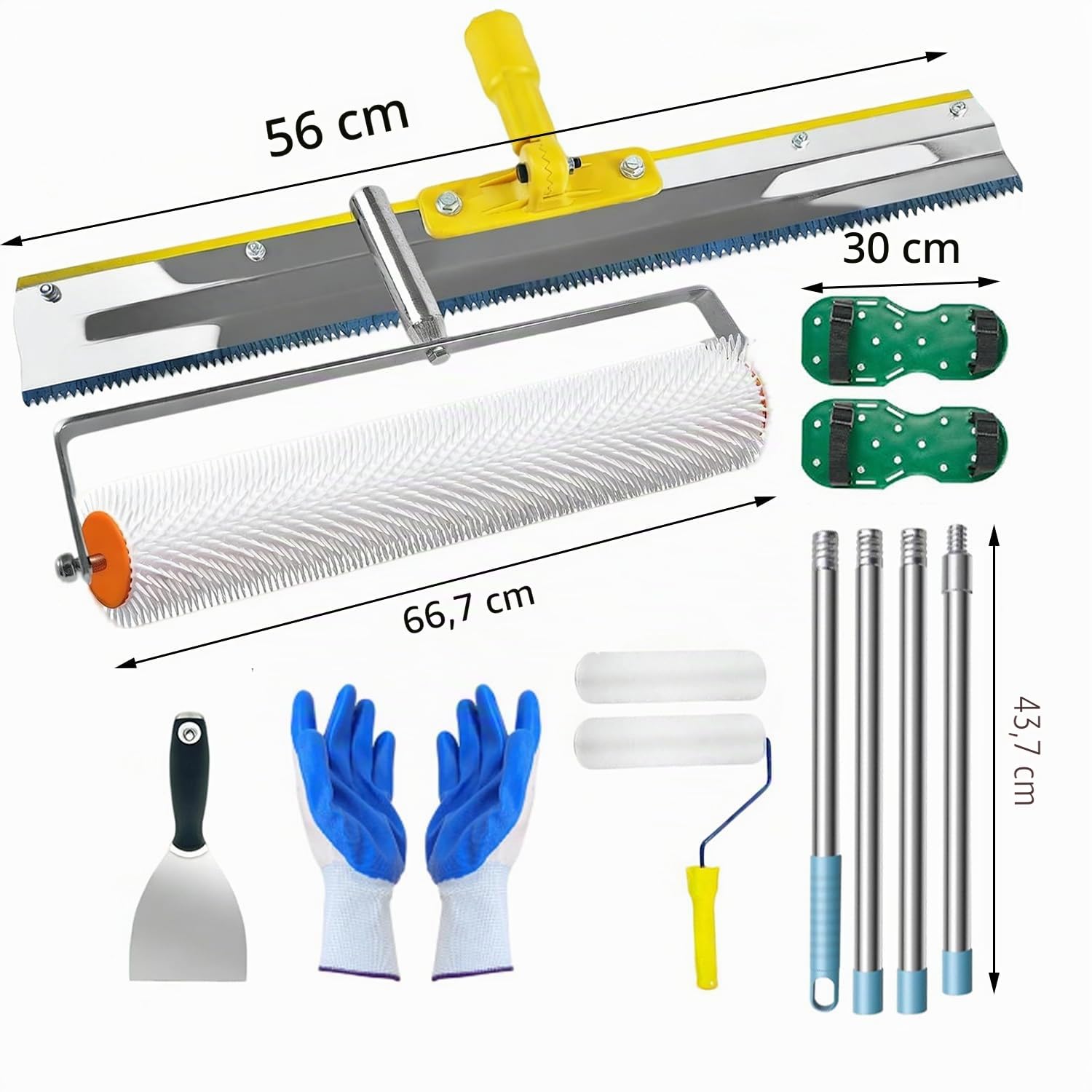 Kit De Instalación De Suelos De Resina Epoxi, Que Incluye Rodillo, Rastrillo De Nivelación Autonivelante De Acero Inoxidable, Zapatos Con Clavos, Guantes, Espátula y Barra Extensible