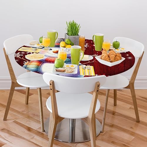Miniatura 285 de Mantel redondo ajustado con diseño de mandala de flores, mantel circular bohemio y colorido con borde elástico, impermeable, lavable, de poliéster