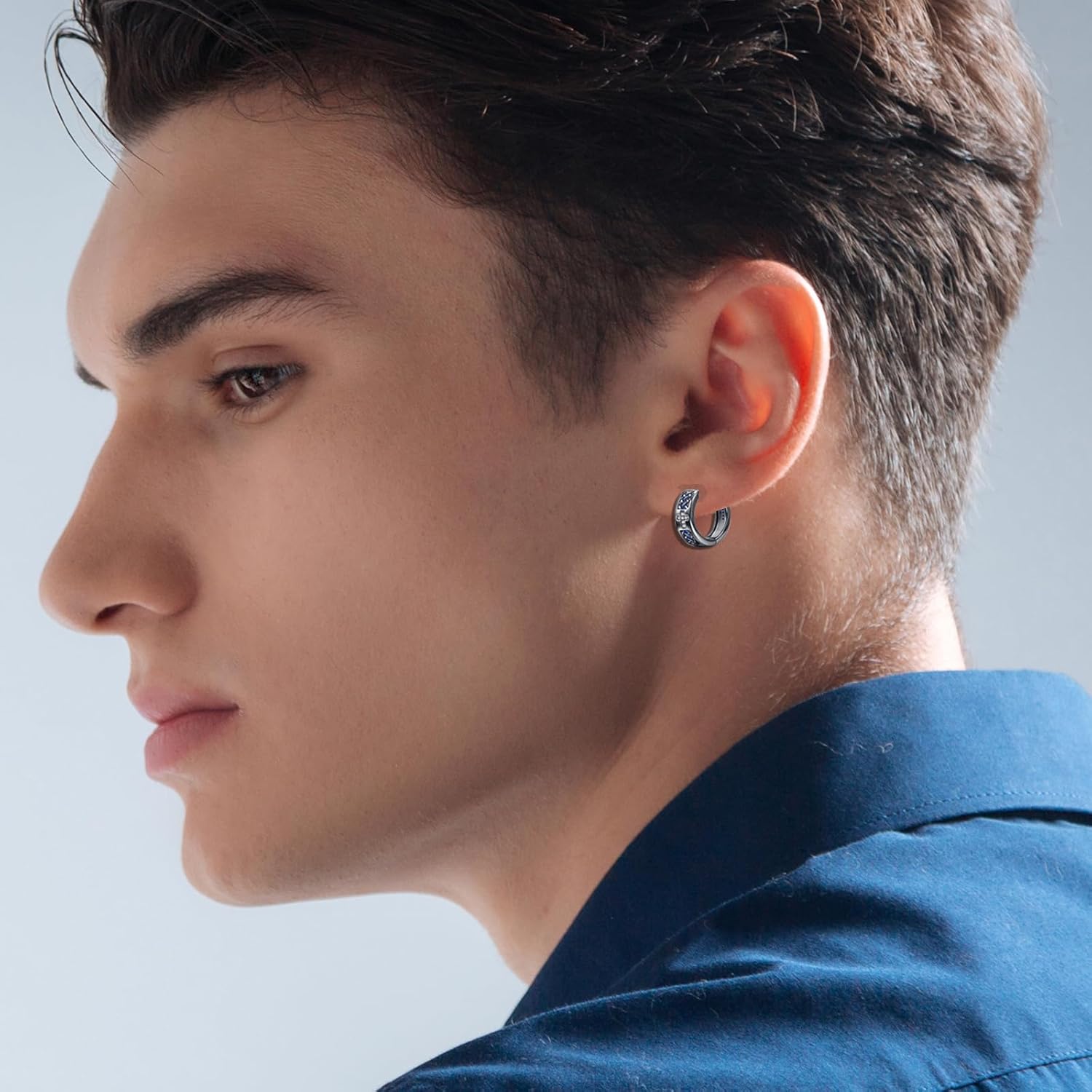 Hoop Earrings Men | 925 Sterling Silver Mens Cross Earrings | Birthday Christmas Gift for Men, 14K/White Gold Plating Hypoallergenic Jewerly for Sensitive Ears | Lightweight Punk Huggie Earring - Image 3