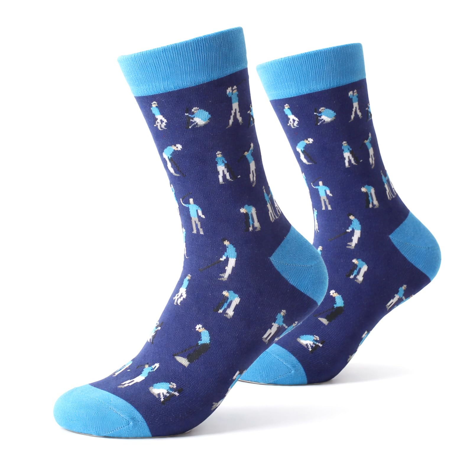 Yunvisty Unisex Blue Golf Socks Funny Golf Gift Golfs Accessorie Novelty Golfers Pattern Crew Sock Fathers Day Birthday Novelty Socks Stocking Fillers For Him Golfer Men Dad Husband Friends And Coworkers