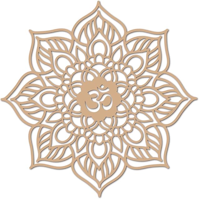 CREATCABIN Om Lotus Wall Decor Wooden Wall Art 12" Crystal Grid Sacred Geometry Laser Cut Wall Sculpture Hanging Decor Spiritual Symbol Round for Housewarming Home Office Yoga Studio Decoration