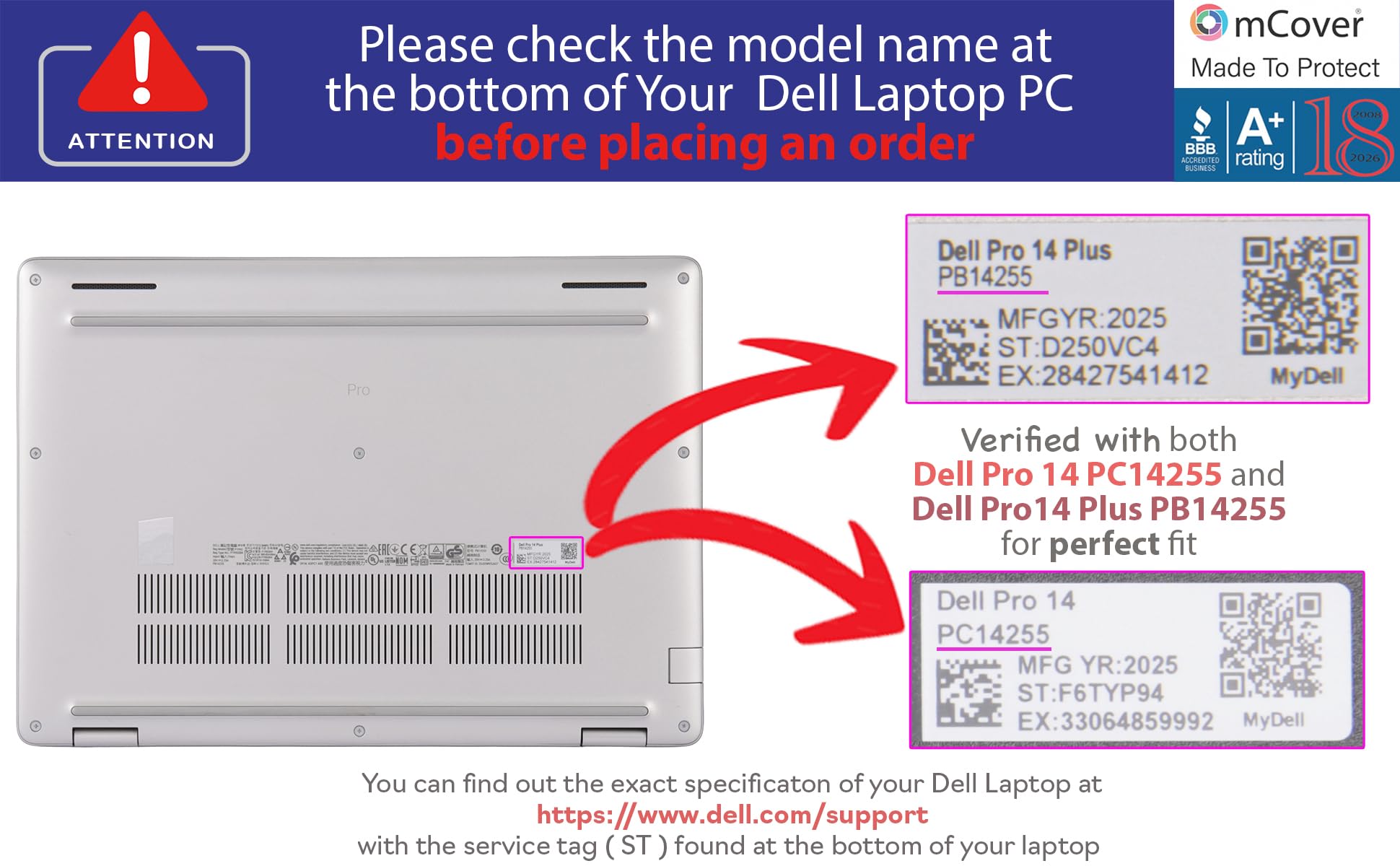 mCover Etui kompatybilne tylko z 2025-2026 35.6 cm Dell Pro 14 Plus PB14250 PB14255 i Pro 14 PC14250 PC14255 Windows PC (nie pasuje do innych modeli Dell) - czarne