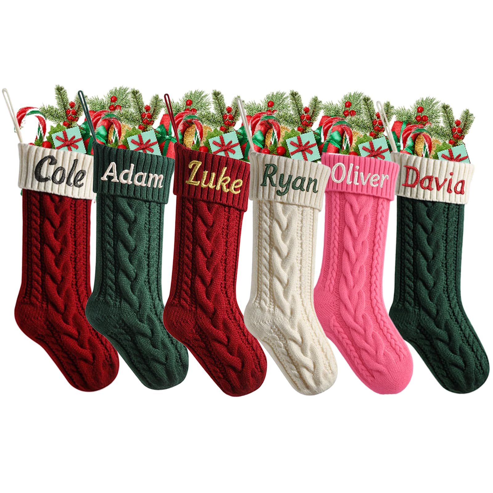 mememom Personalised Christmas Stockings with Embroidered Name,18 inch Large Knitted Christmas Stocking for Family, Custom Embroidered Xmas Stocking for Kids, Holiday Party Decoration(Style 1-3 Pack) — image 1