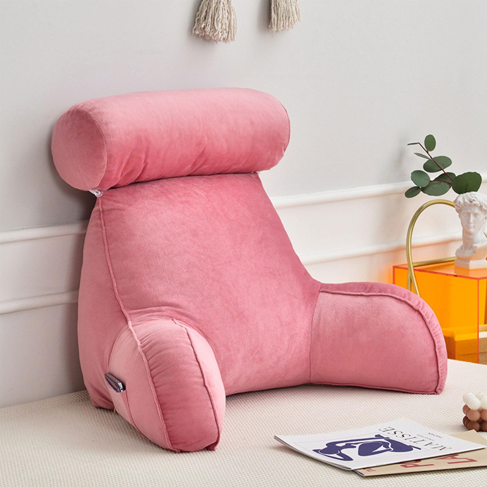 YKMYXZ support pillow， With Design,Back Rest Lumbar SupportSeat CushionChair Cushion,Sitting In Bed,Watching TV(Pink)