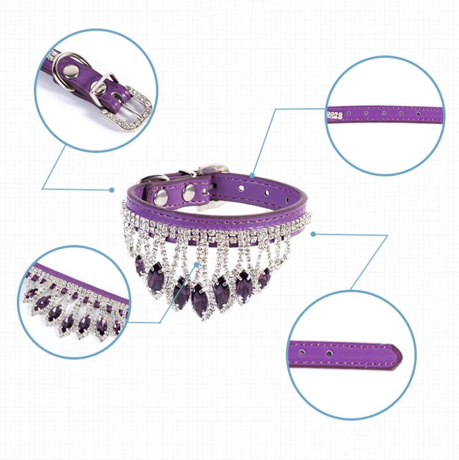 Verstellbares Halsband für Haustiere Haustierhalsband Mit Strasssteinen, Mehrfarbig, Mehrere Größen(Blue,XS)