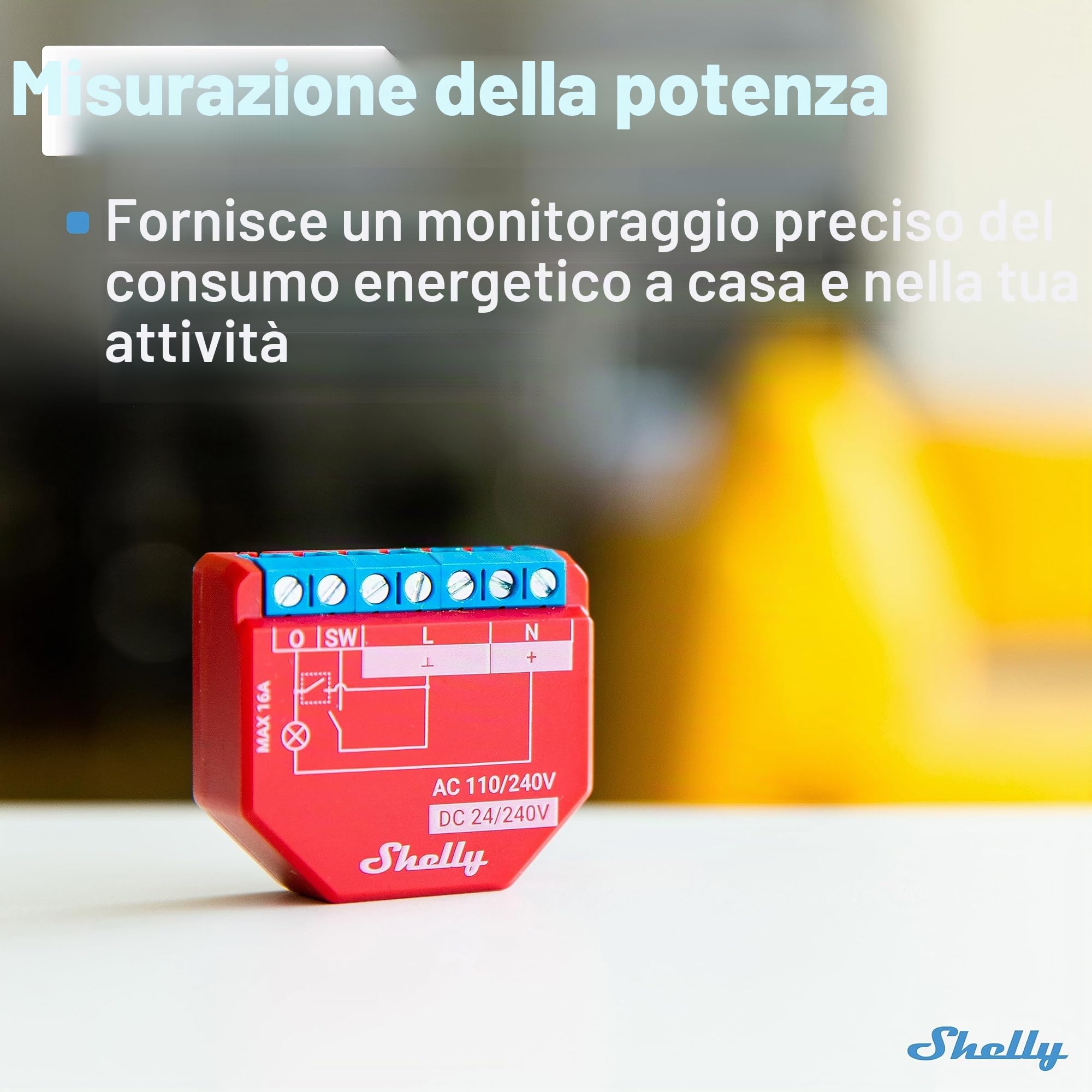 Shelly Plus 1PM | Wi-Fi e Bluetooth Smart Relè Interruttore con misurazione della potenza | Automazione domestica | Compatibile con Alexa e Google Home | Nessun hub necessario | Controllo