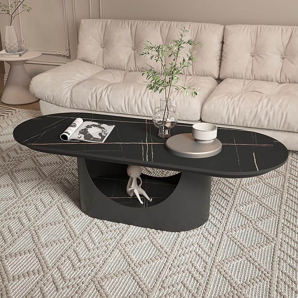 SXZenSpace Oval Coffee Table with Metal Base,39" Modern Marble Center for Living Room Storage Shelf Home Furniture,B,100x50x40cm(39x20x16inch)
