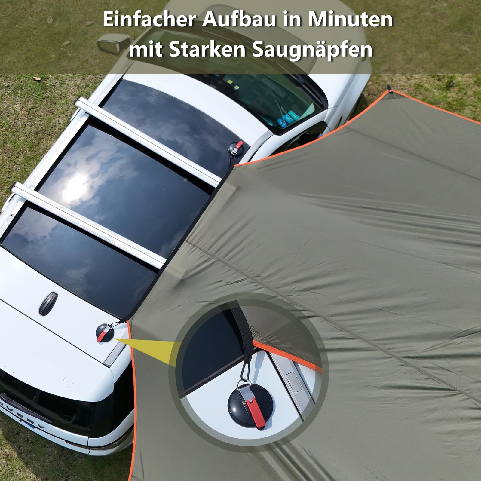 GEERTOP 3,5 x 5,8 m Auto Markise Sonnensegel, Wasserdicht 3000 mm Große Vorzelt Auto mit 2 höhenverstellbaren Stangen, Wasserabweisendes Sonnendach für Autocamping, Van, Campers, Caravan Tarp