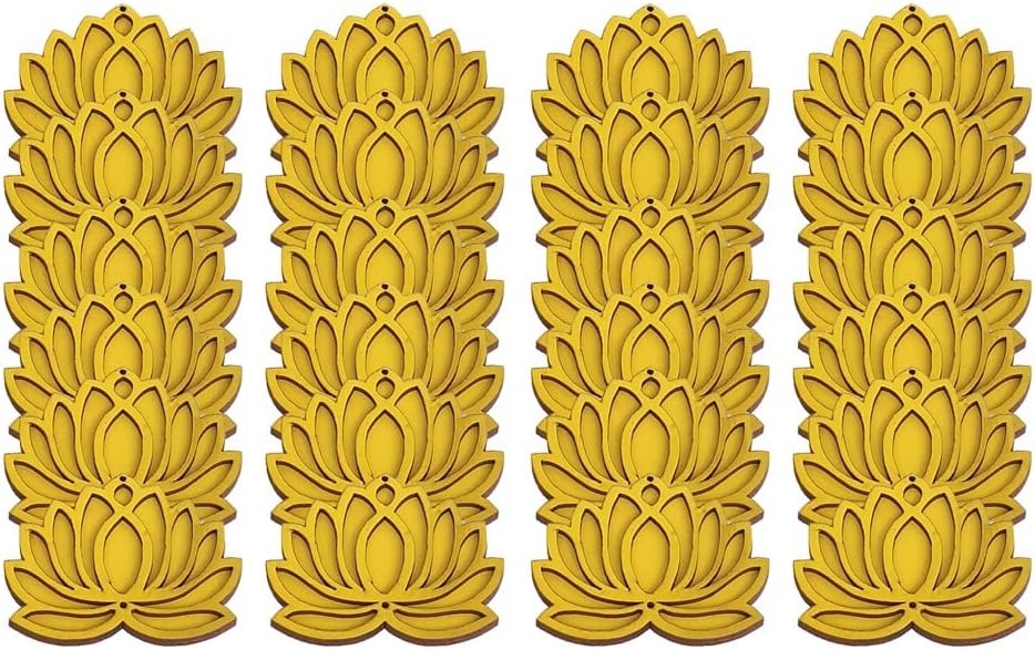 GIFT JAIPURYellow Golden Lotus 4 Inch Set of 24 Wooden Cutout DIY Rangoli Kit | Decorations for Diwali, Dusshera Wedding Rangoli, Pooja, Decorations, Festival Gift