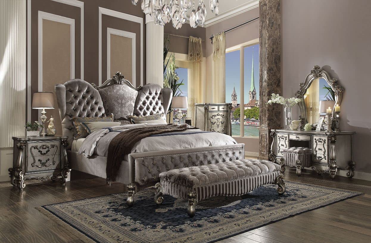 Amazon.com: ACME Furniture Queen Bed, Velvet and Antique Platinum